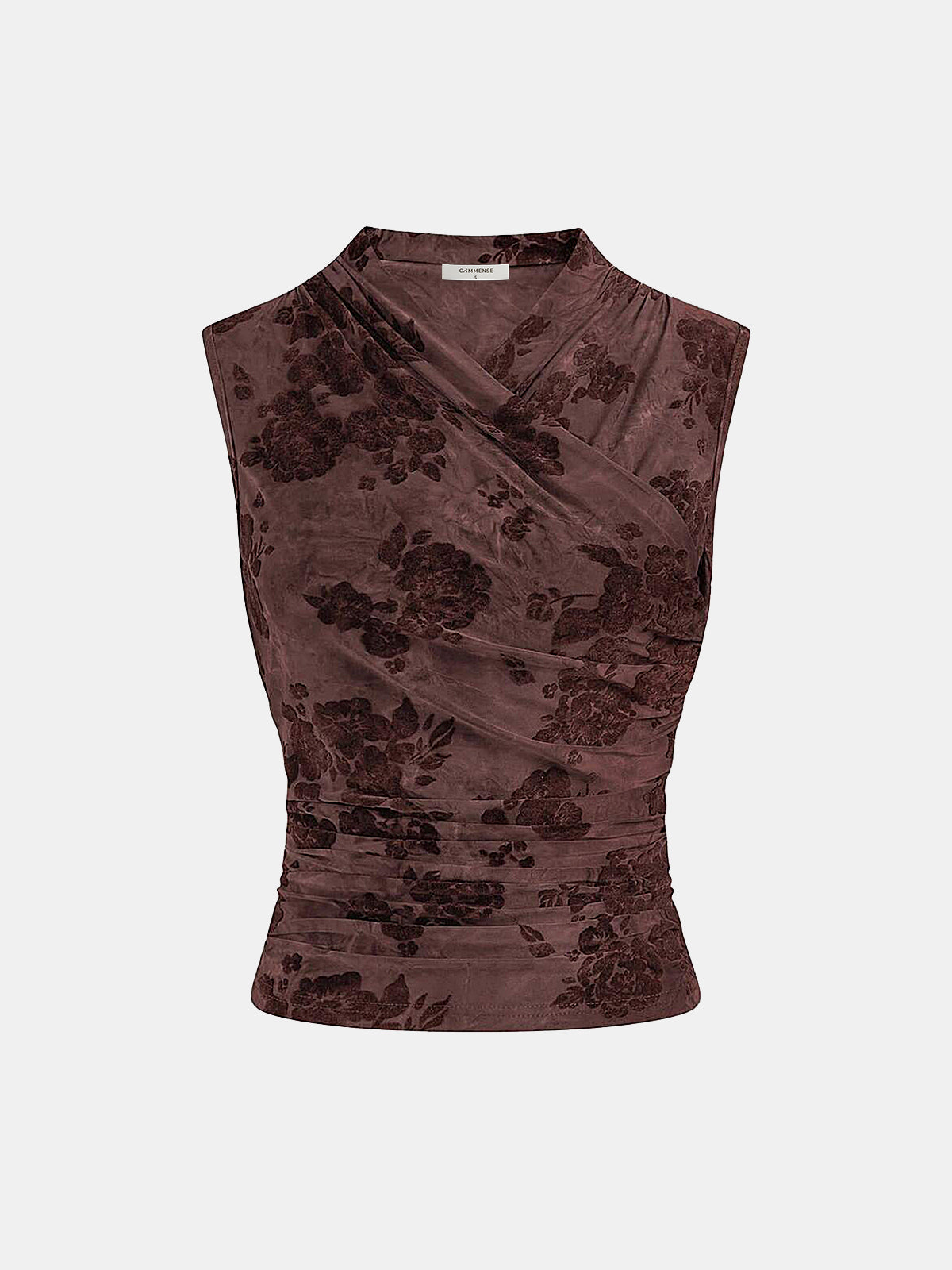 Floral Jacquard Ruched Sleeveless Top-Chicvia