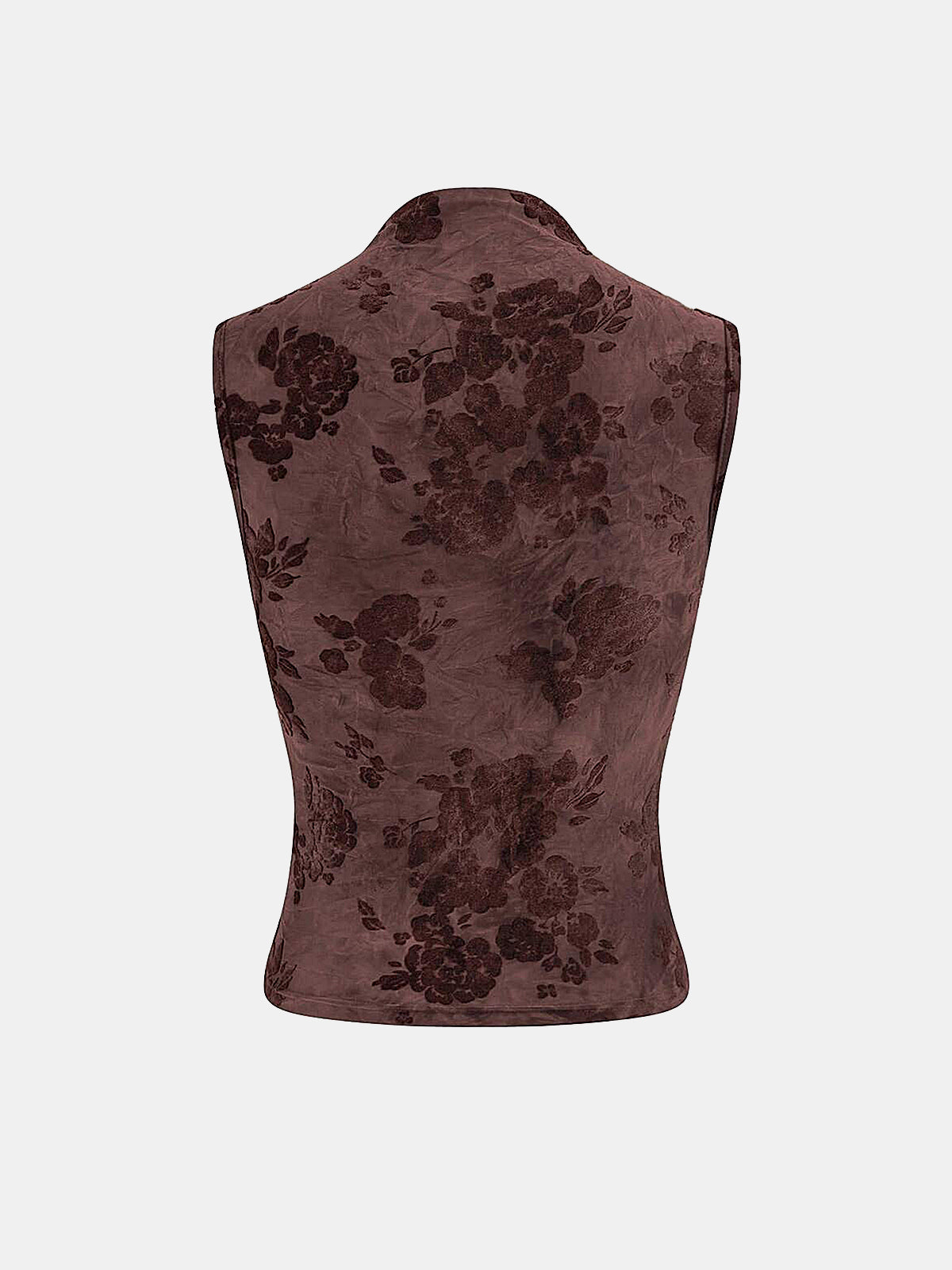 Floral Jacquard Ruched Sleeveless Top-Chicvia