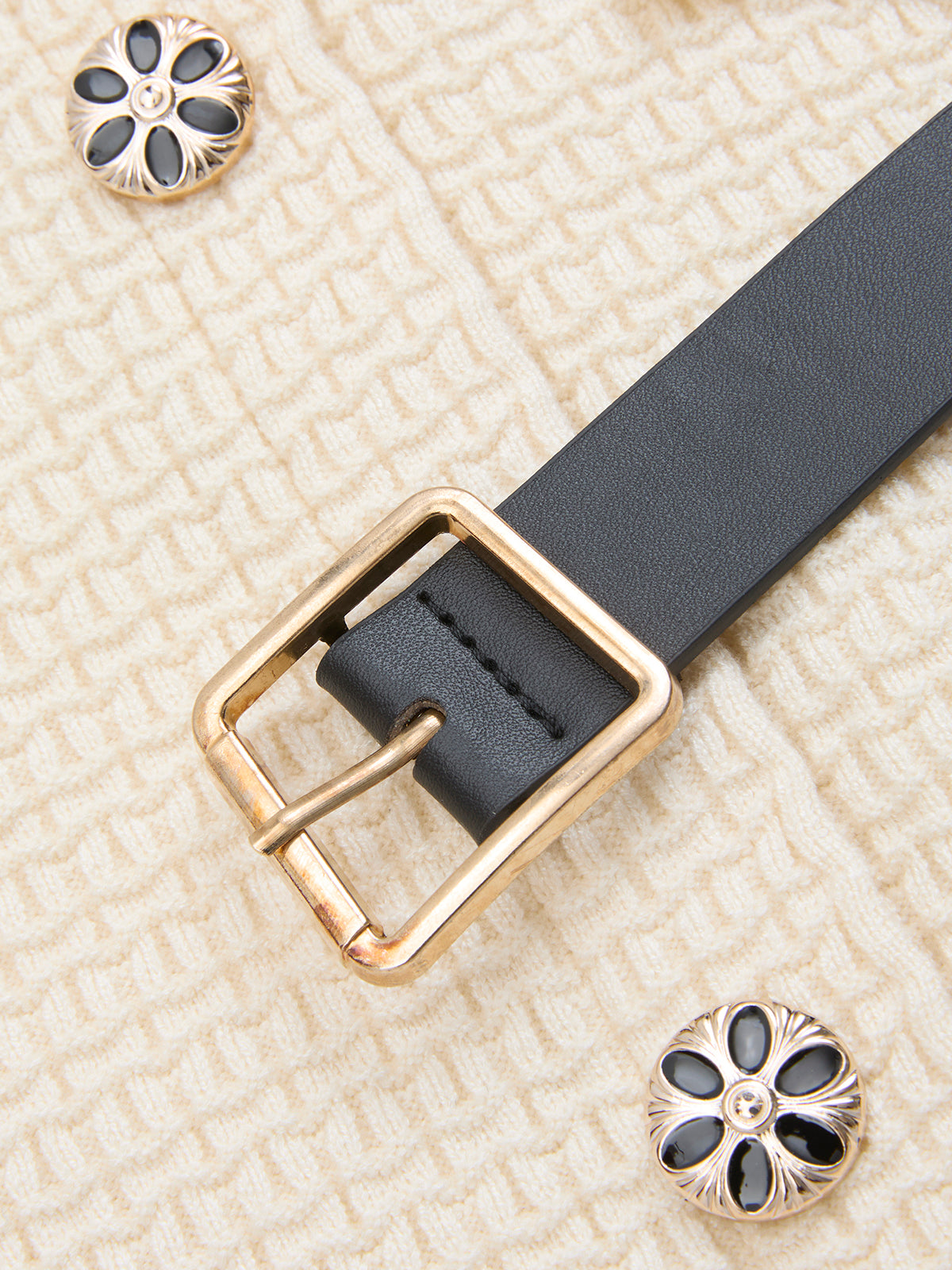 Contrast-Trim Button-Front Midi Dress with Belt-Chicvia