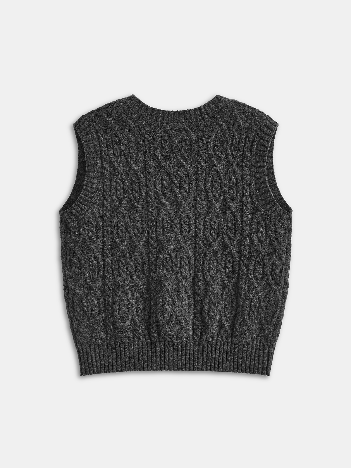 Cable-Knit V-Neck Sweater Vest-Chicvia
