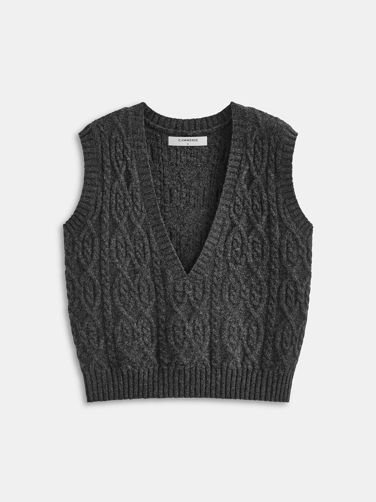 Cable-Knit V-Neck Sweater Vest-Chicvia