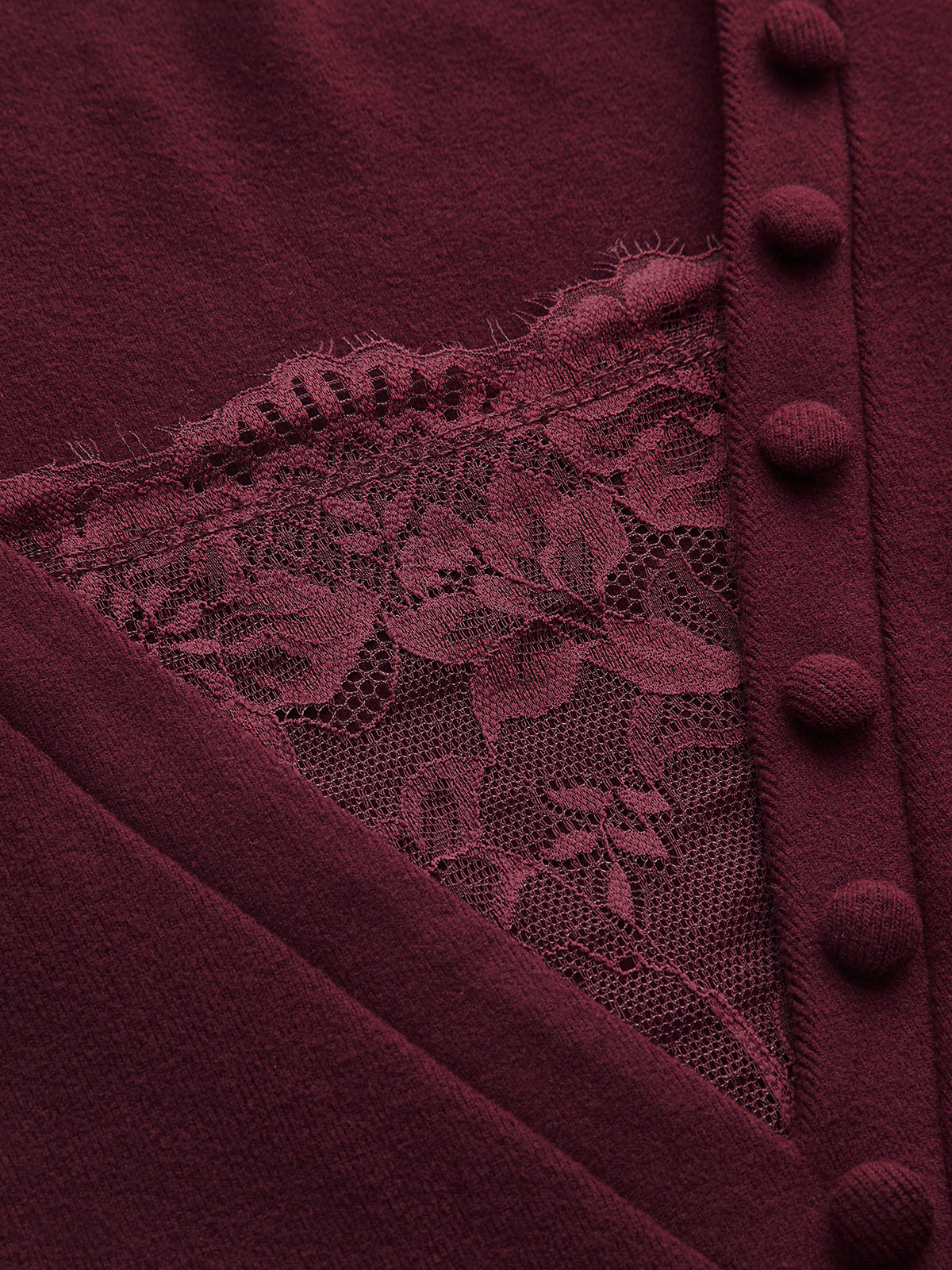 Lace Panel V-Neck Long-Sleeve Top-Chicvia