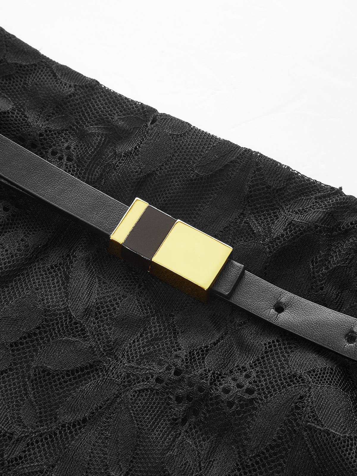 Lace Textured Belted Straight Midi Skirt-Chicvia