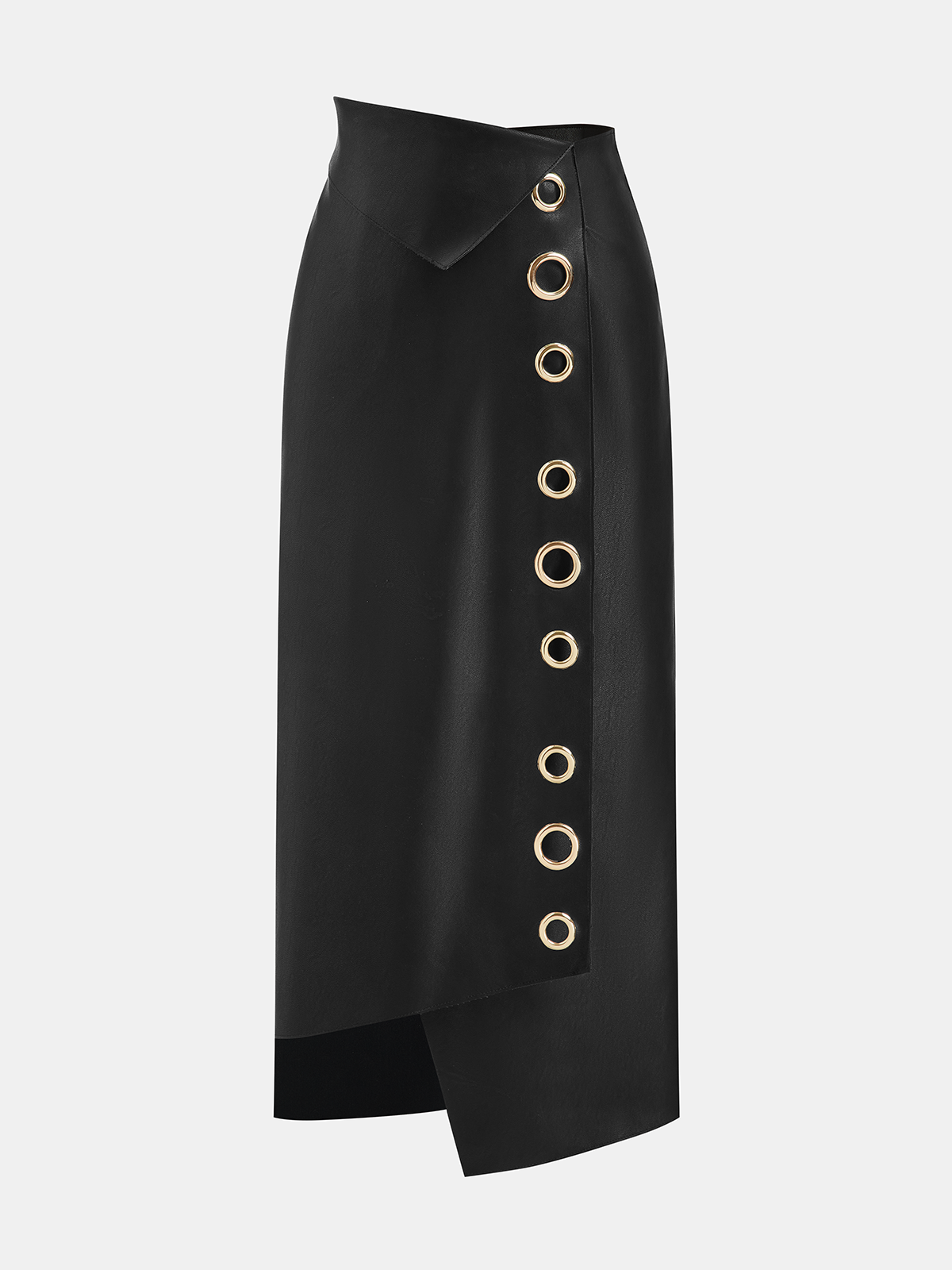 Faux Leather Ring Accent Asymmetric Skirt-Chicvia
