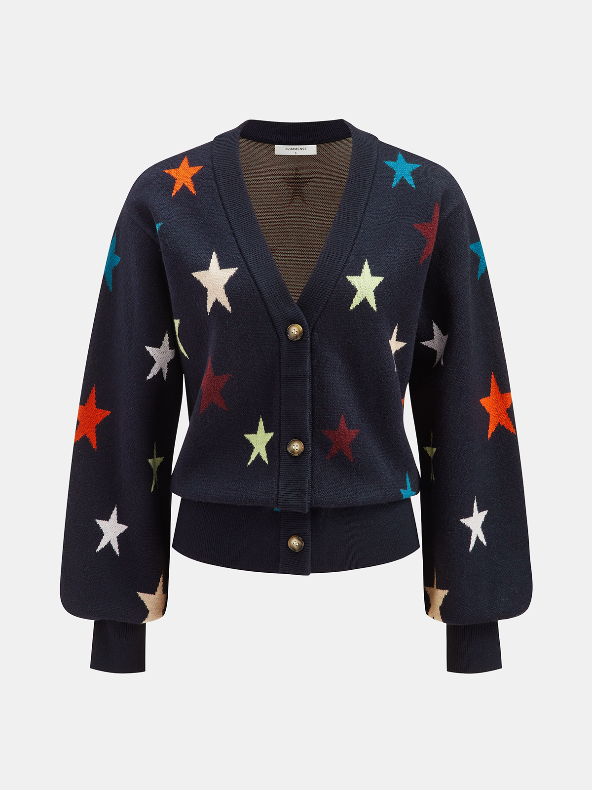 Cashmere-Blend Star-Print V-Neck Cardigan-Chicvia