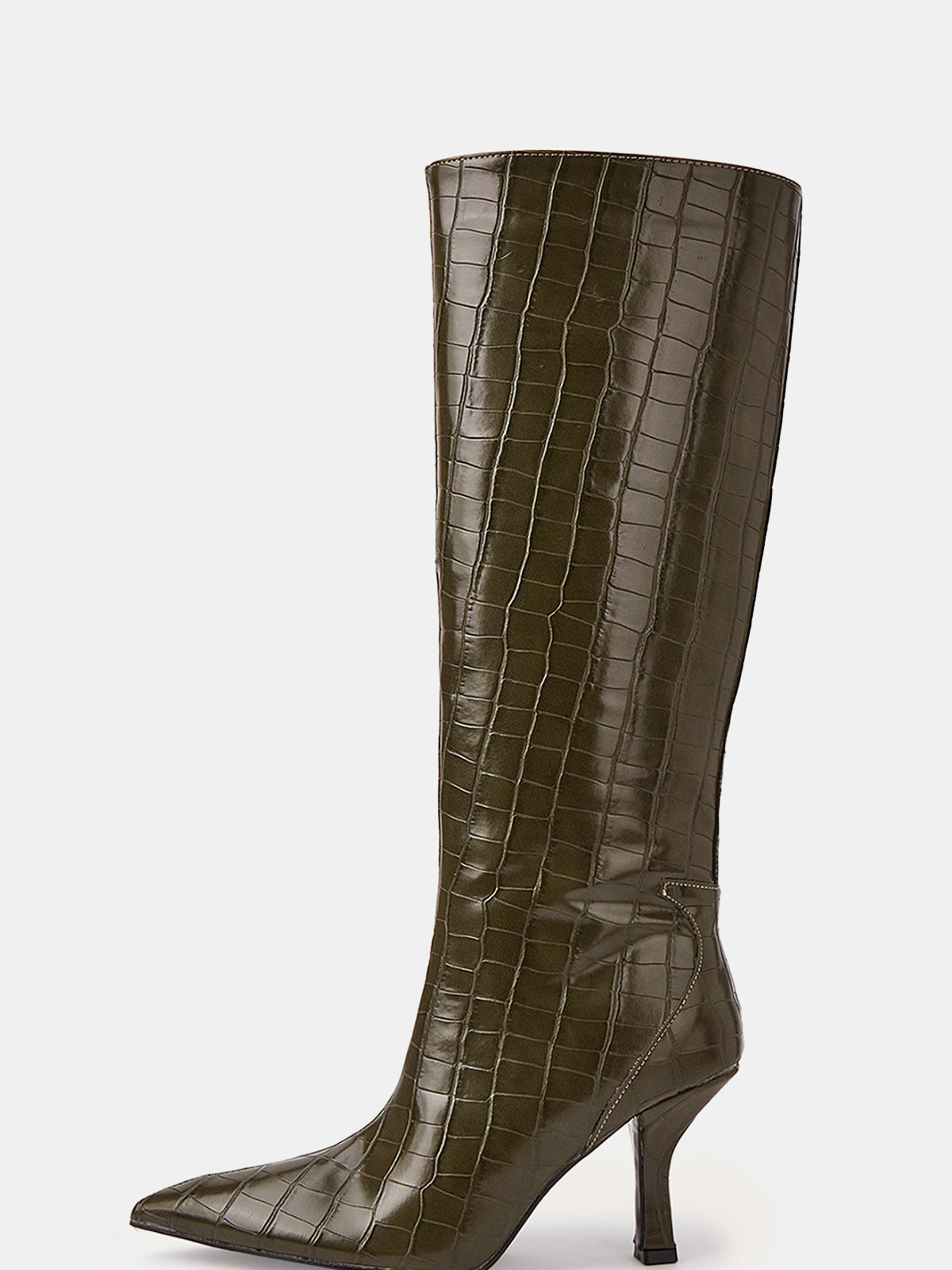Knee-High Crocodile Pointed Boots-Chicvia