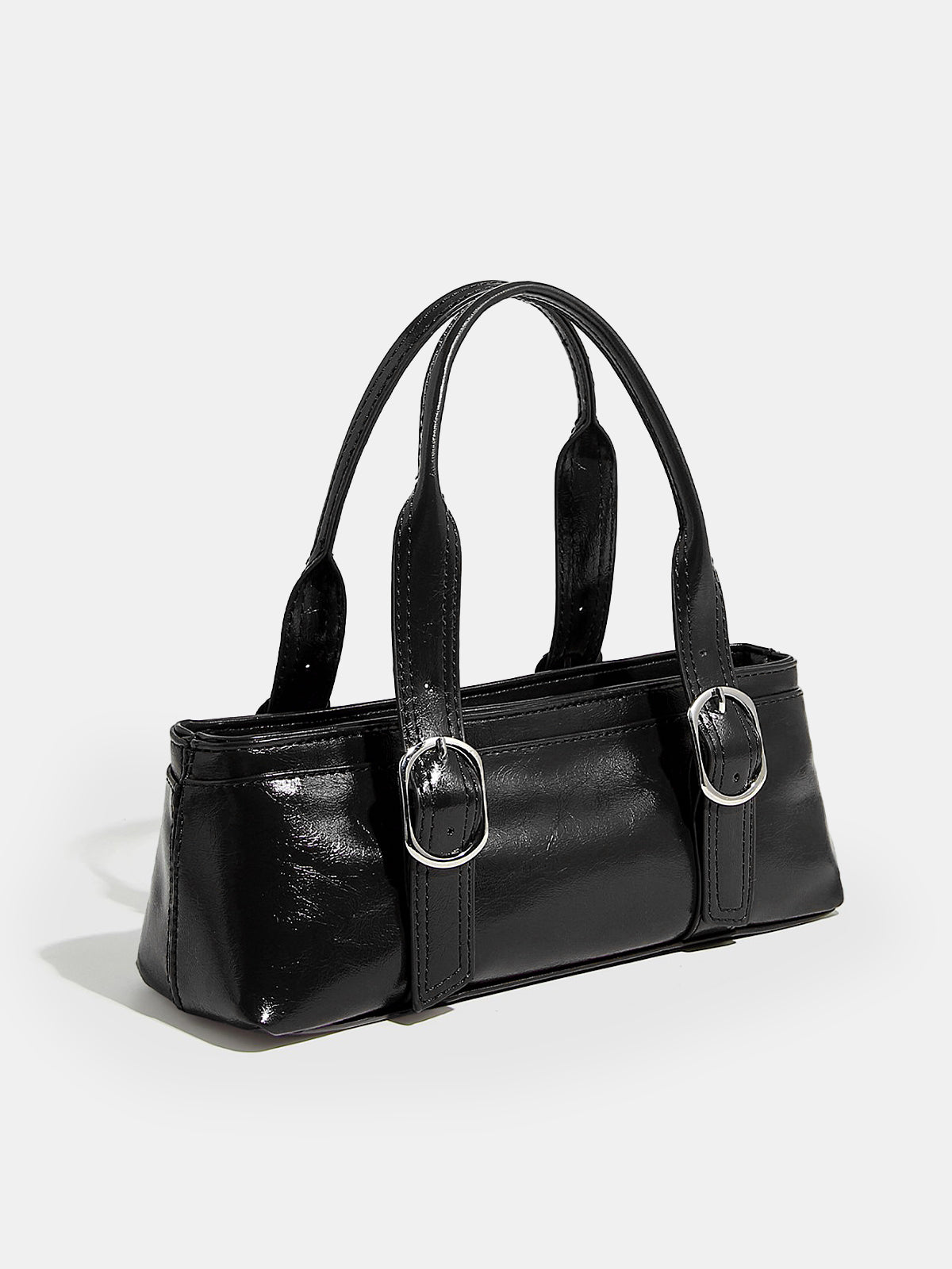 Glossy Buckle Handle Bag-Chicvia