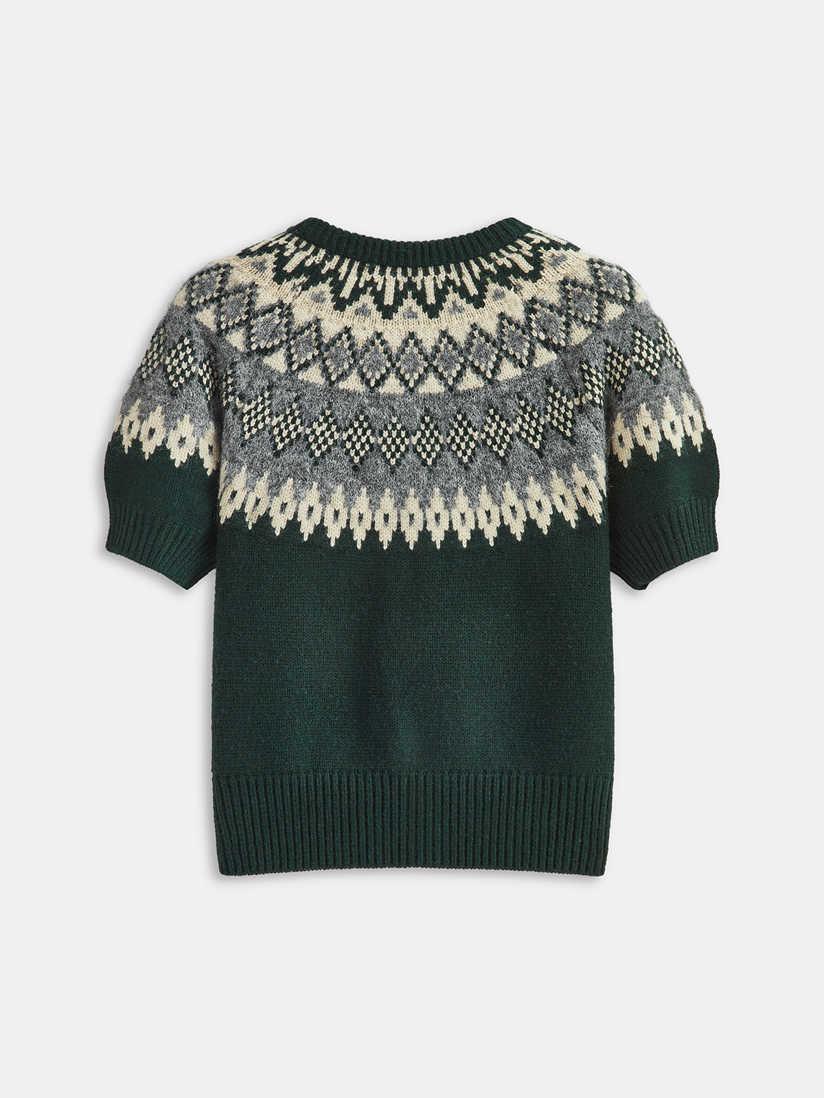 Cashmere-Blend Fair Isle Short-Sleeve Cardigan-Chicvia