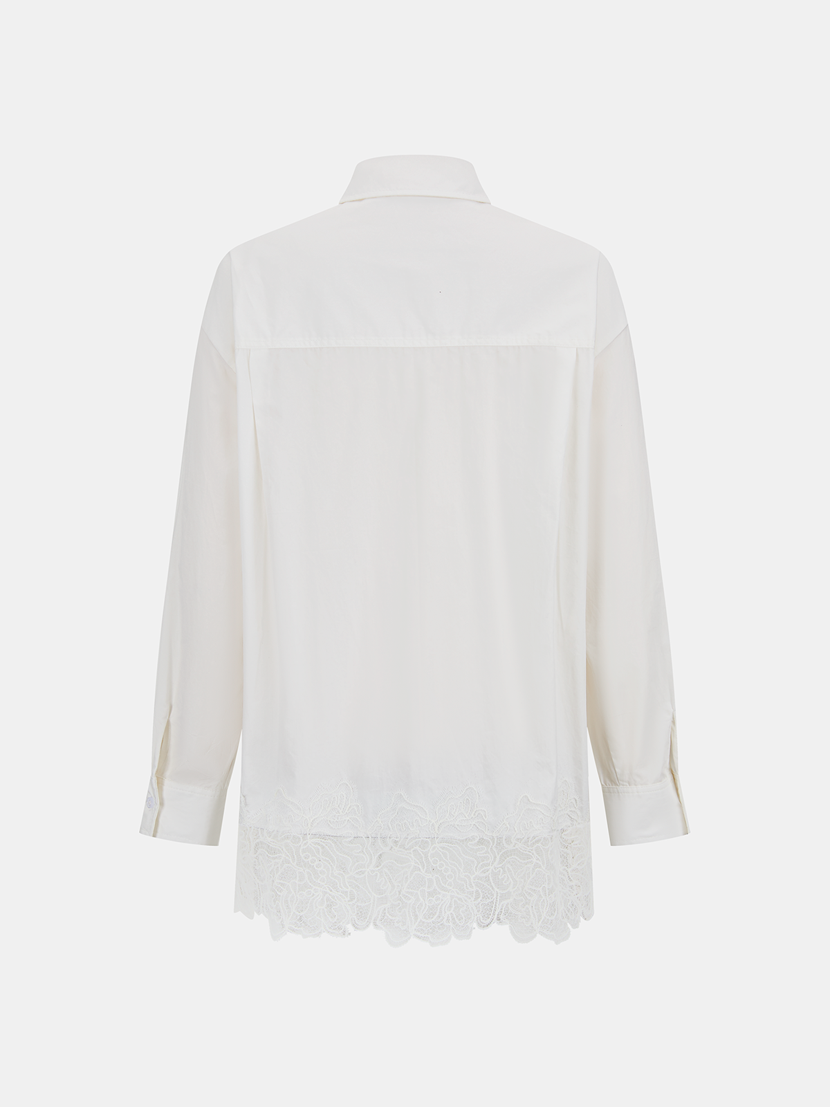 Cotton Long Sleeve Lace Hem Shirt-Chicvia