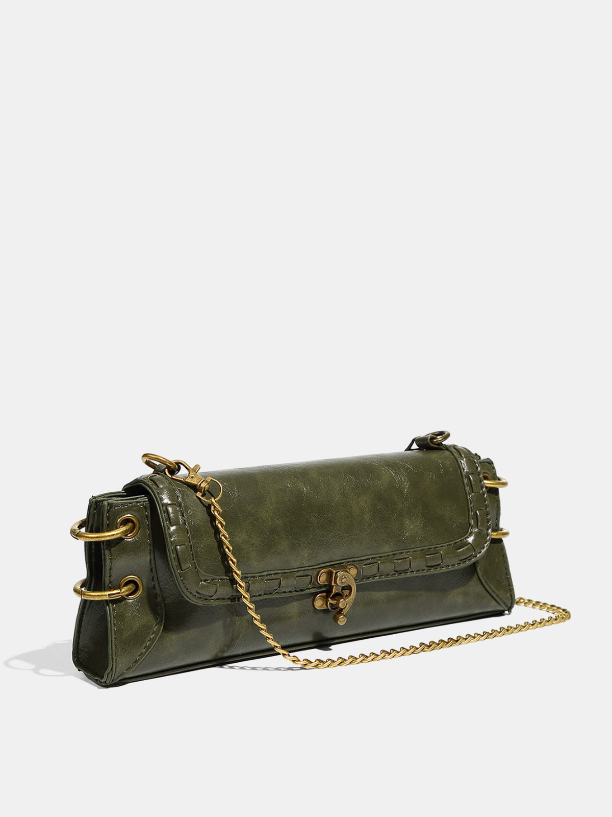 Metal Clasp Chain Crossbody Bag-Chicvia