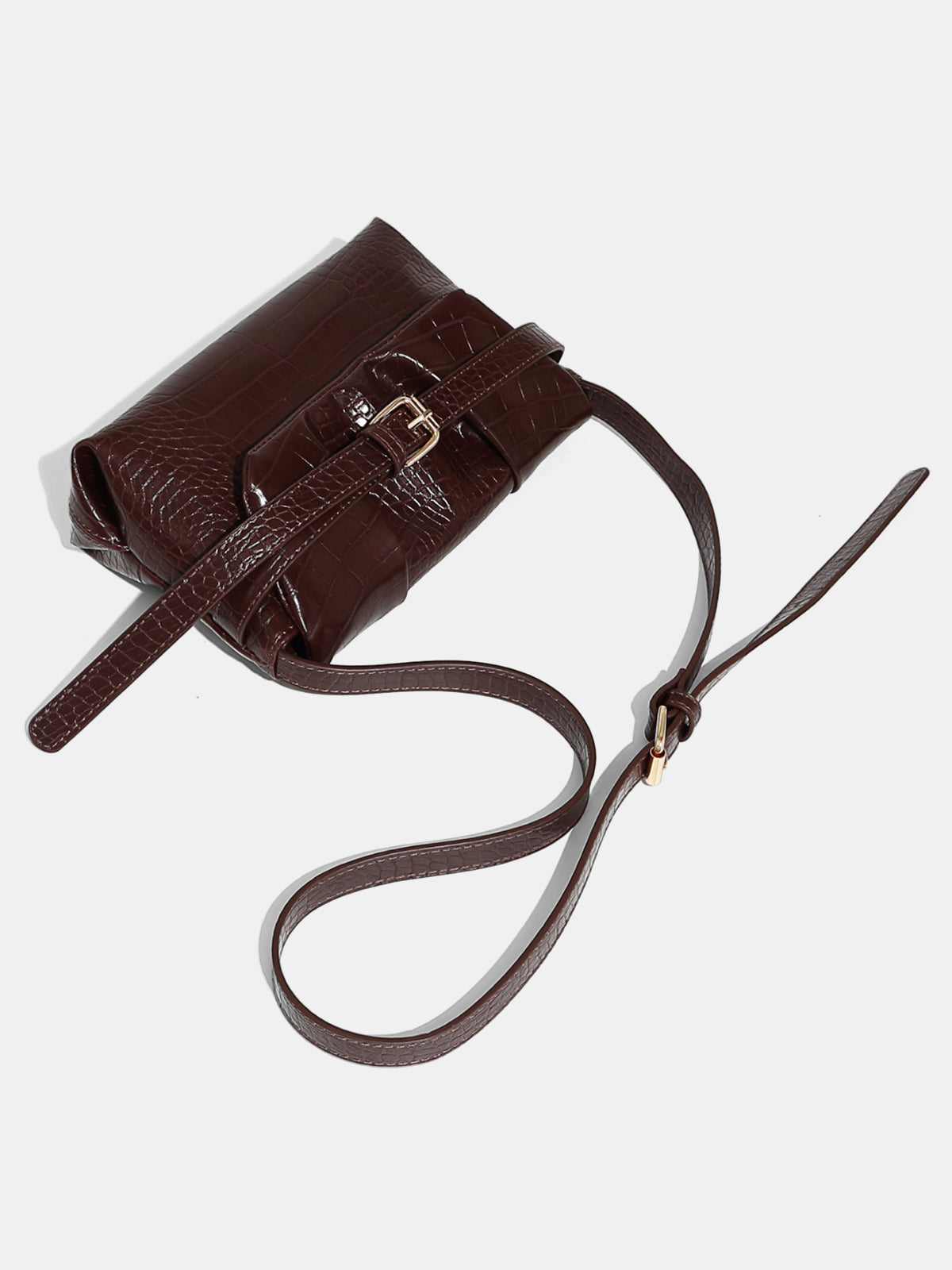 Crocodile-Embossed Buckle Crossbody Bag-Chicvia