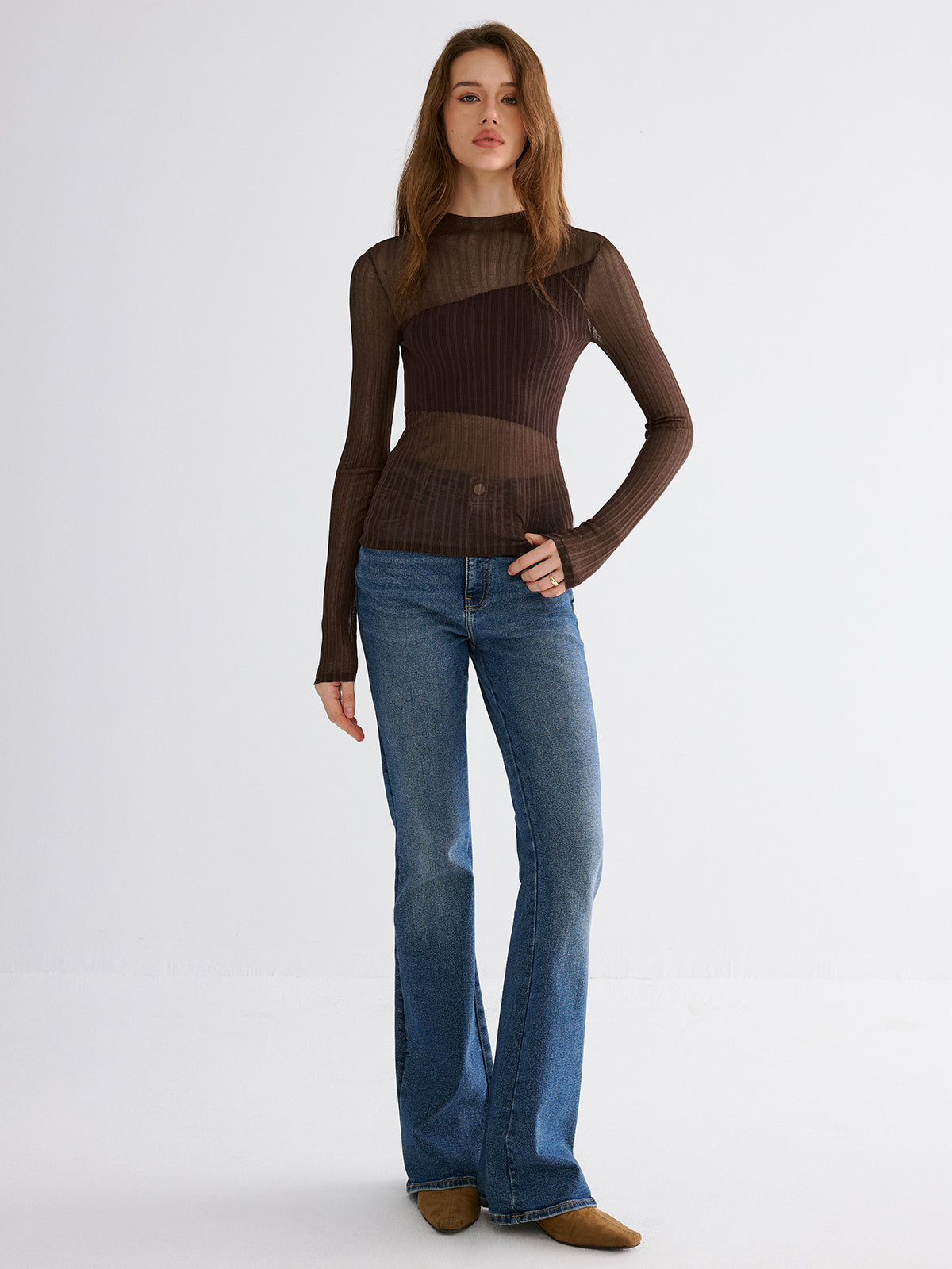 Mock Neck Contrast Mesh Top-Chicvia