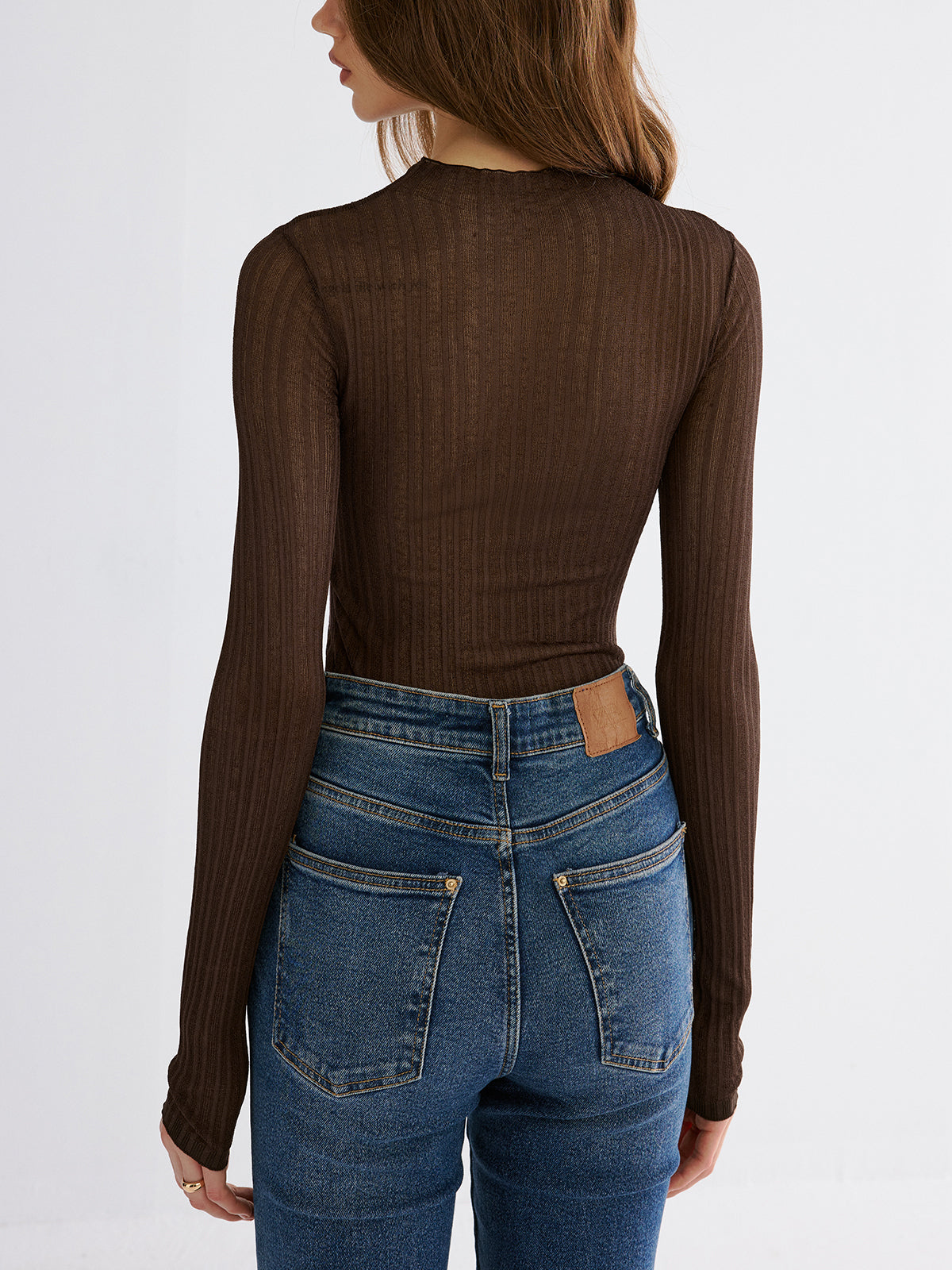 Mock Neck Contrast Mesh Top-Chicvia