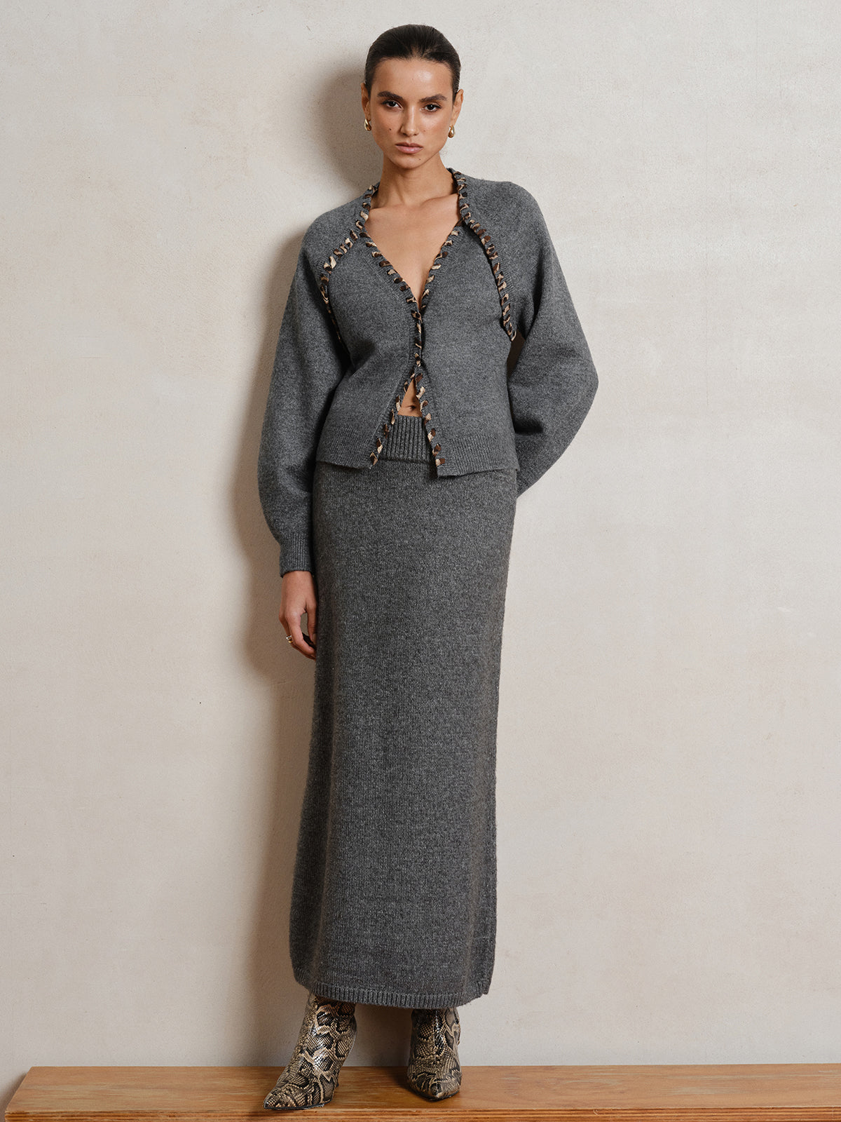 Lace-Up Trim V-Neck Cardigan-Chicvia