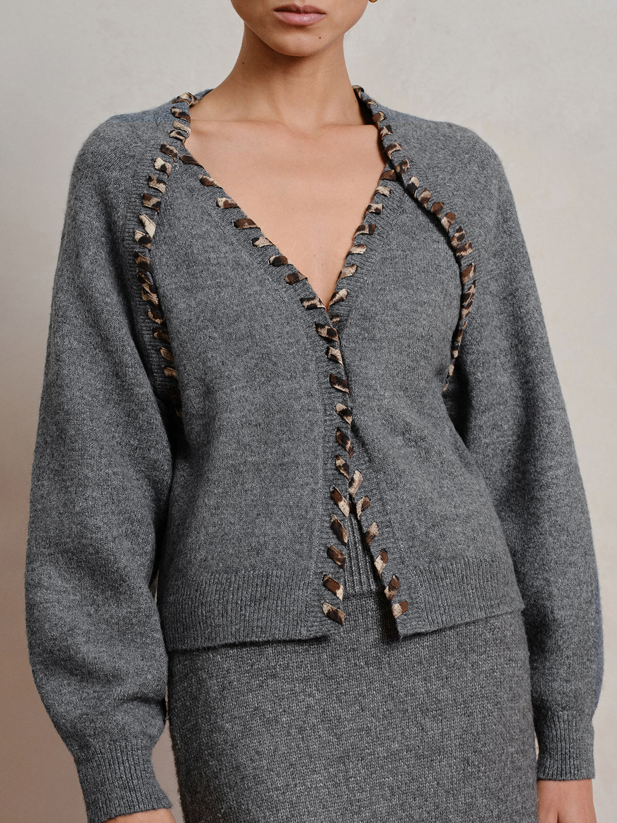Lace-Up Trim V-Neck Cardigan-Chicvia