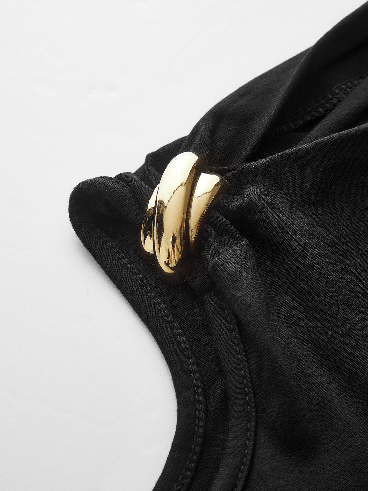 Metal Detail Cold-Shoulder Long-Sleeve Top-Chicvia