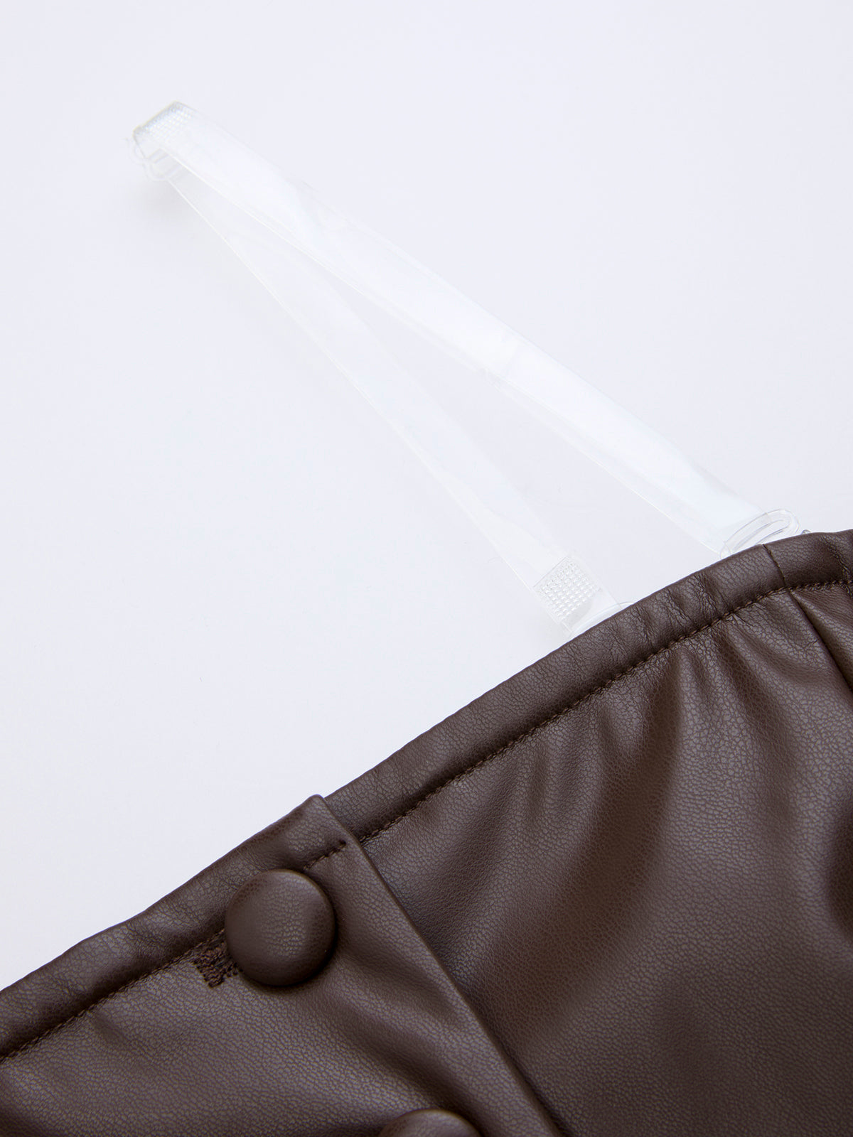 Button-Front Strapless Faux Leather Fitted Top-Chicvia