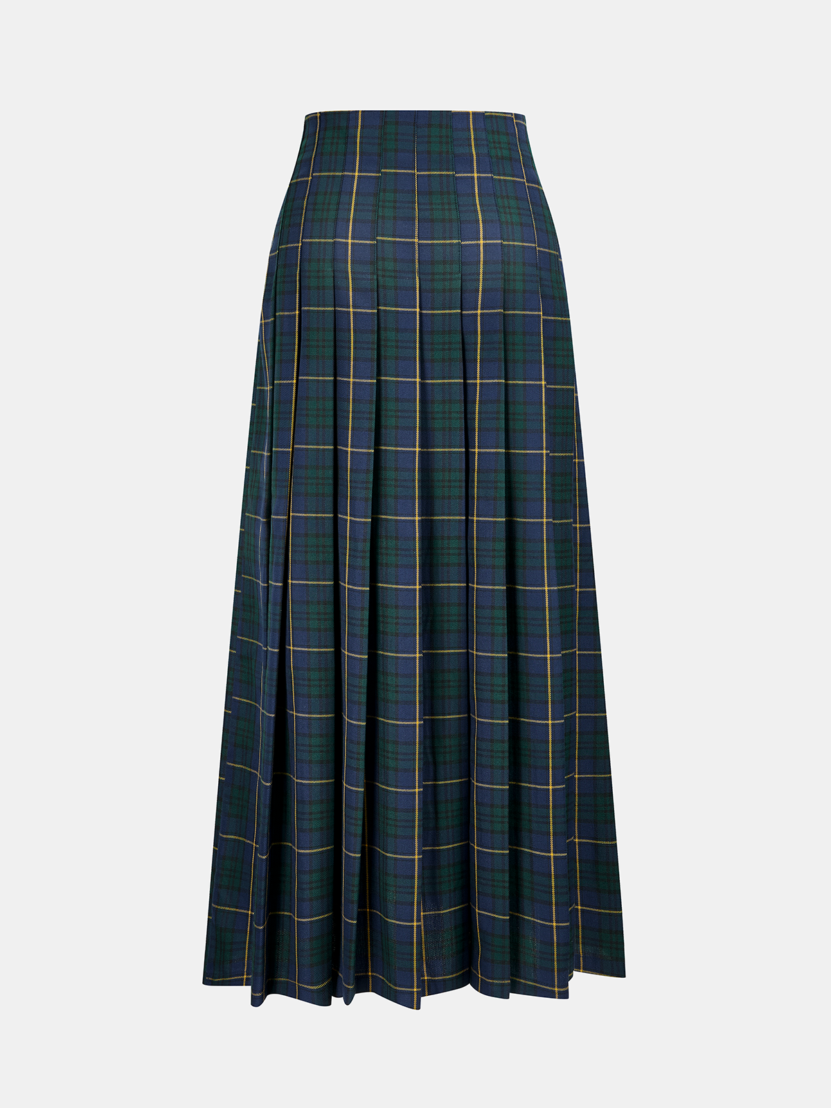 Pleated Plaid Buckle Maxi Skirt-Chicvia
