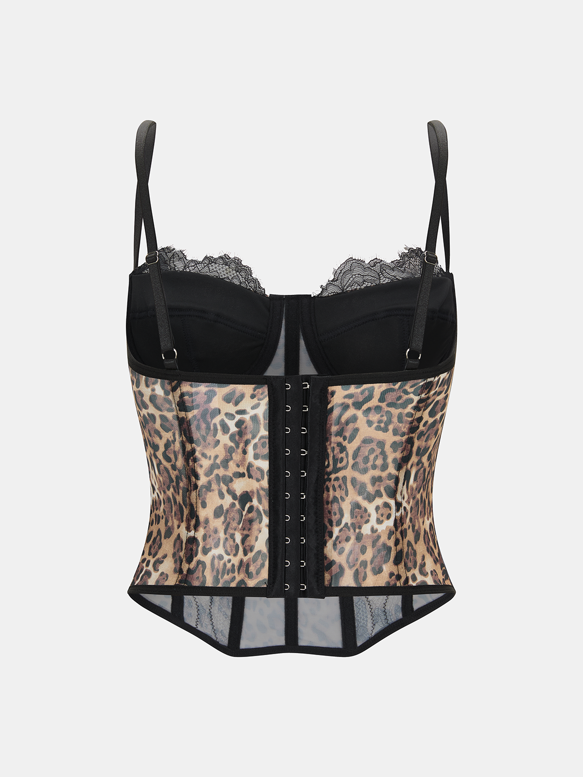 Lace-Trim Leopard-Print Chiffon Corset Top-Chicvia