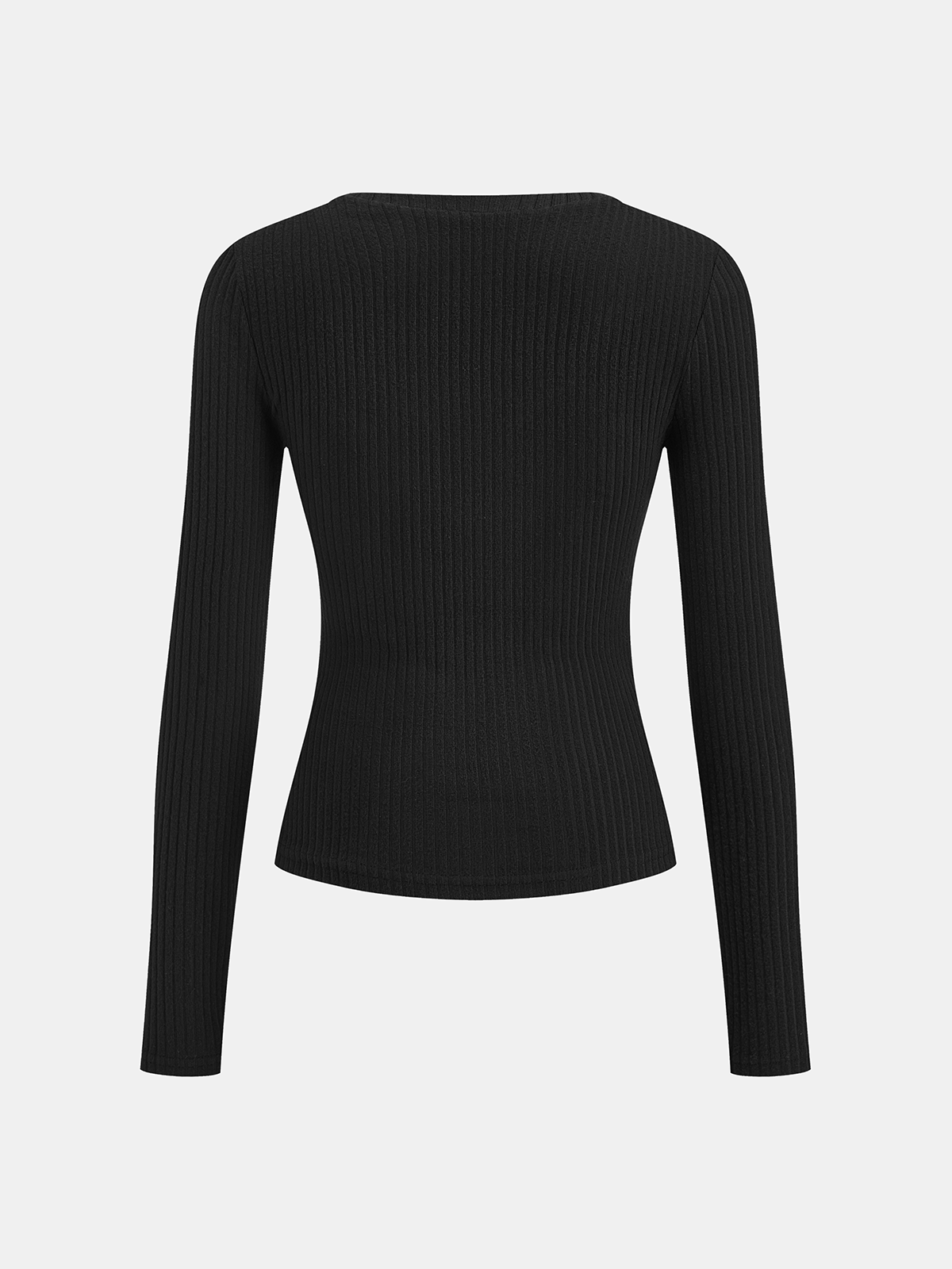 Lace Trim Henley Neck Ribbed Knit Top-Chicvia