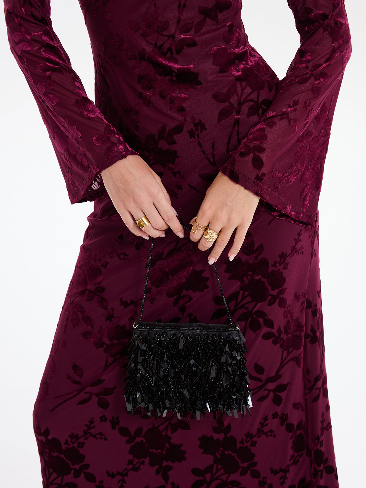 Floral-Jacquard Backless Maxi Dress-Chicvia