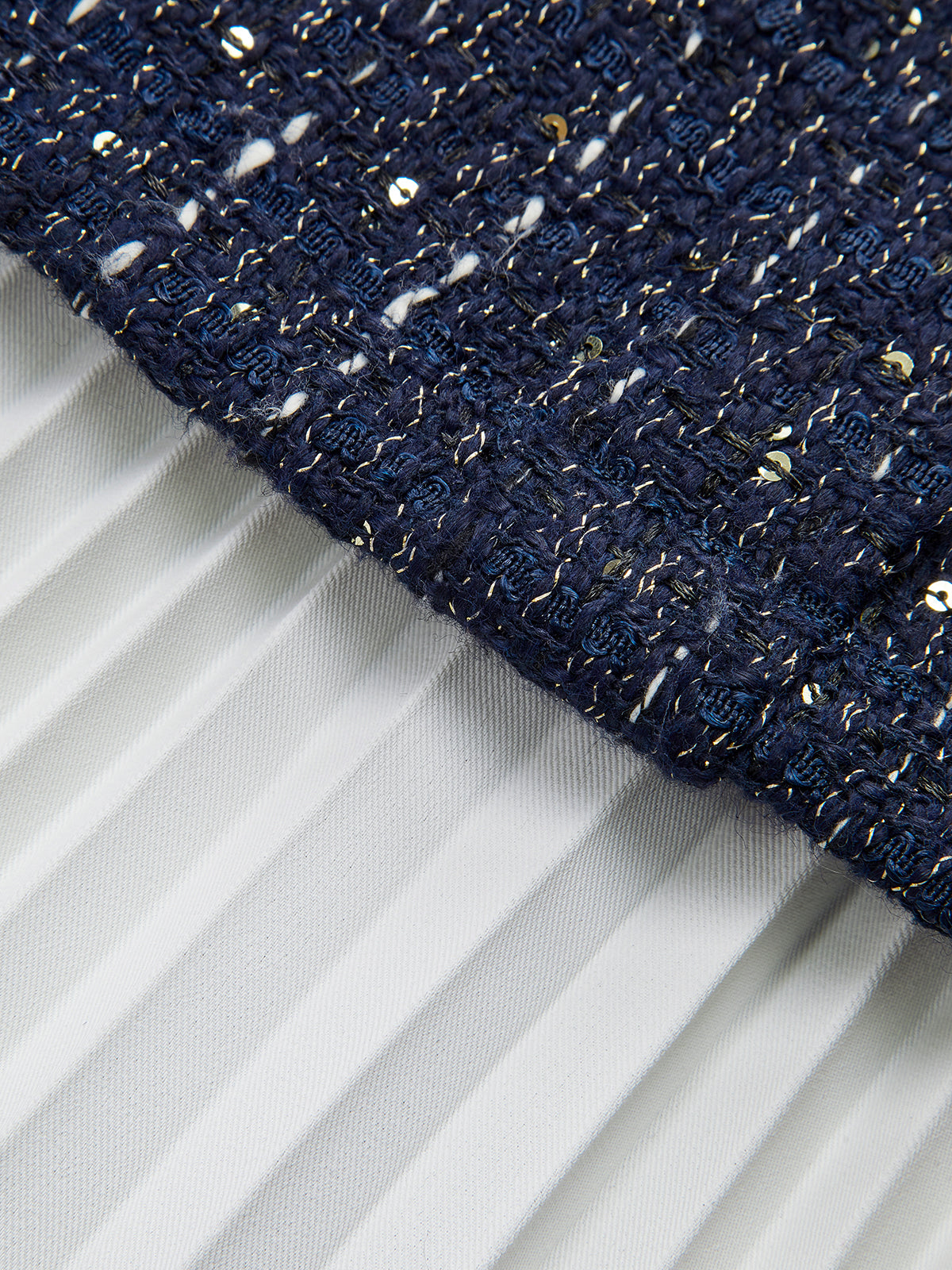 Pleated Hem Panel Tweed Belted Mini Dress-Chicvia