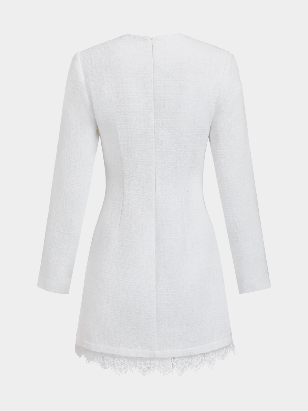 Lace Trim Asymmetric Button Tweed Mini Dress-Chicvia