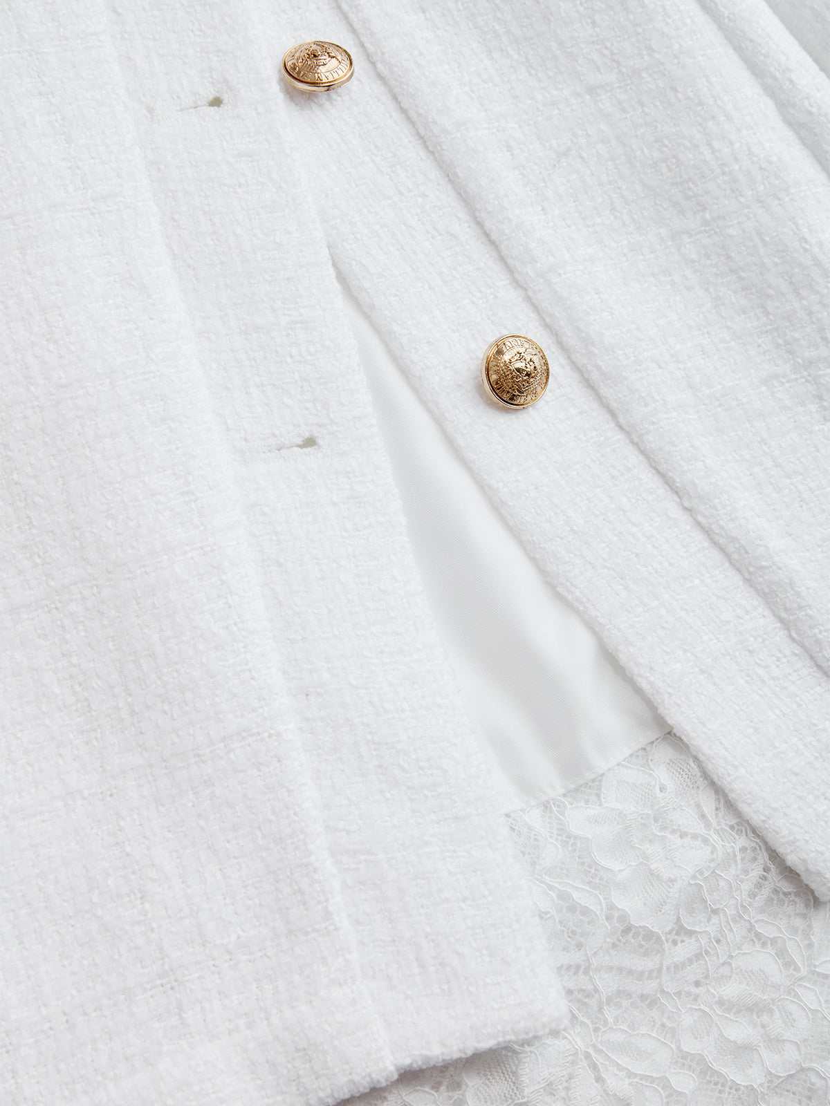 Lace Trim Asymmetric Button Tweed Mini Dress-Chicvia