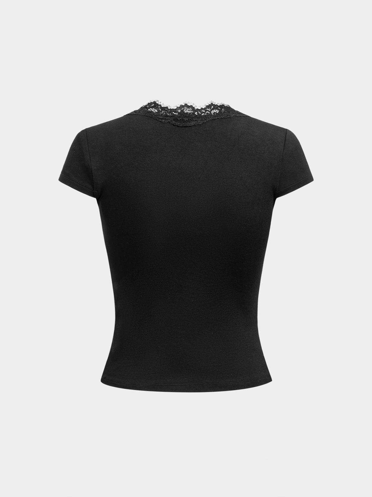 Lace Trim Tie-Front Fitted Short-Sleeve Top-Chicvia