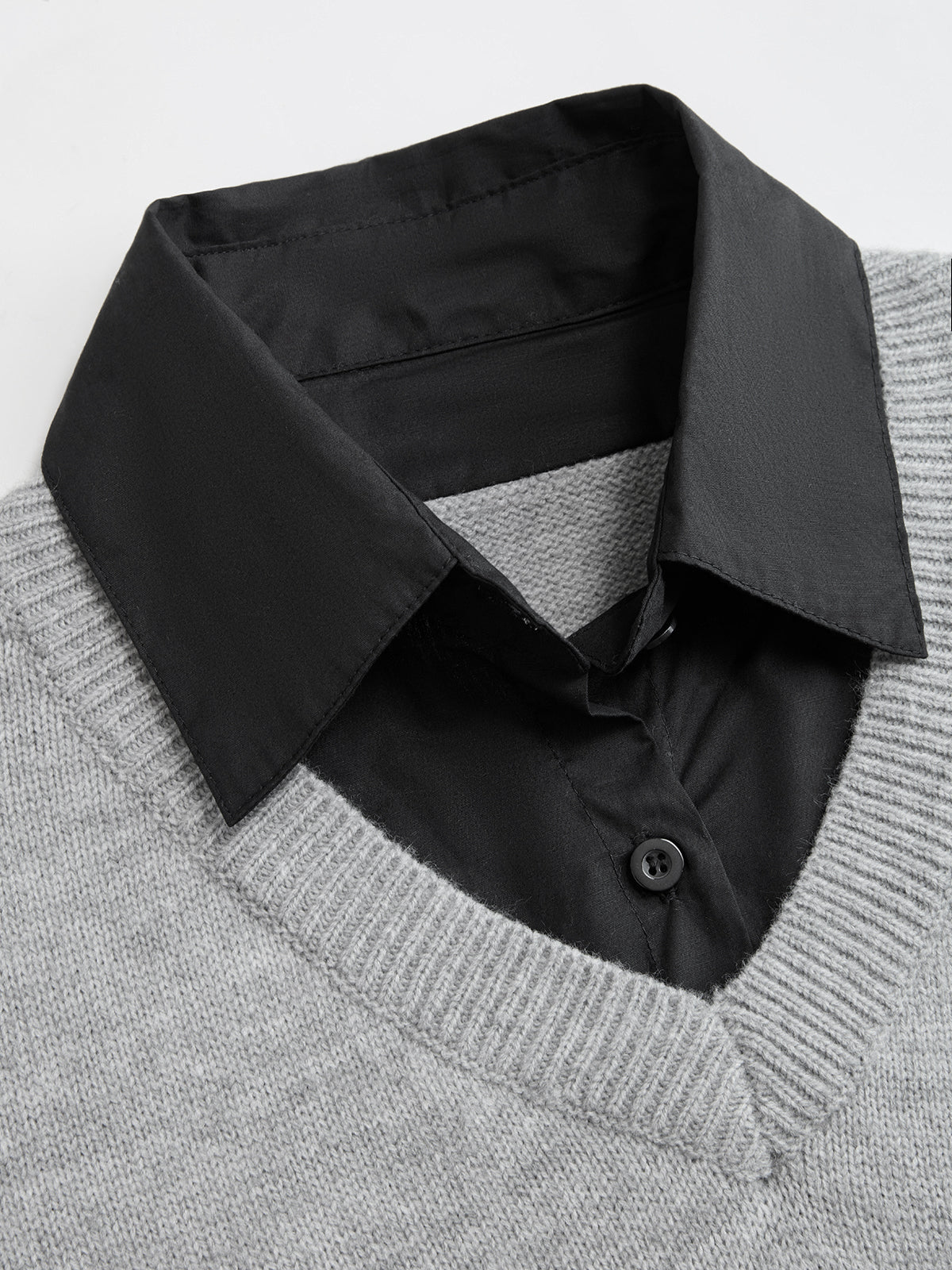 Contrast Collar Lace Hem Sweater-Chicvia