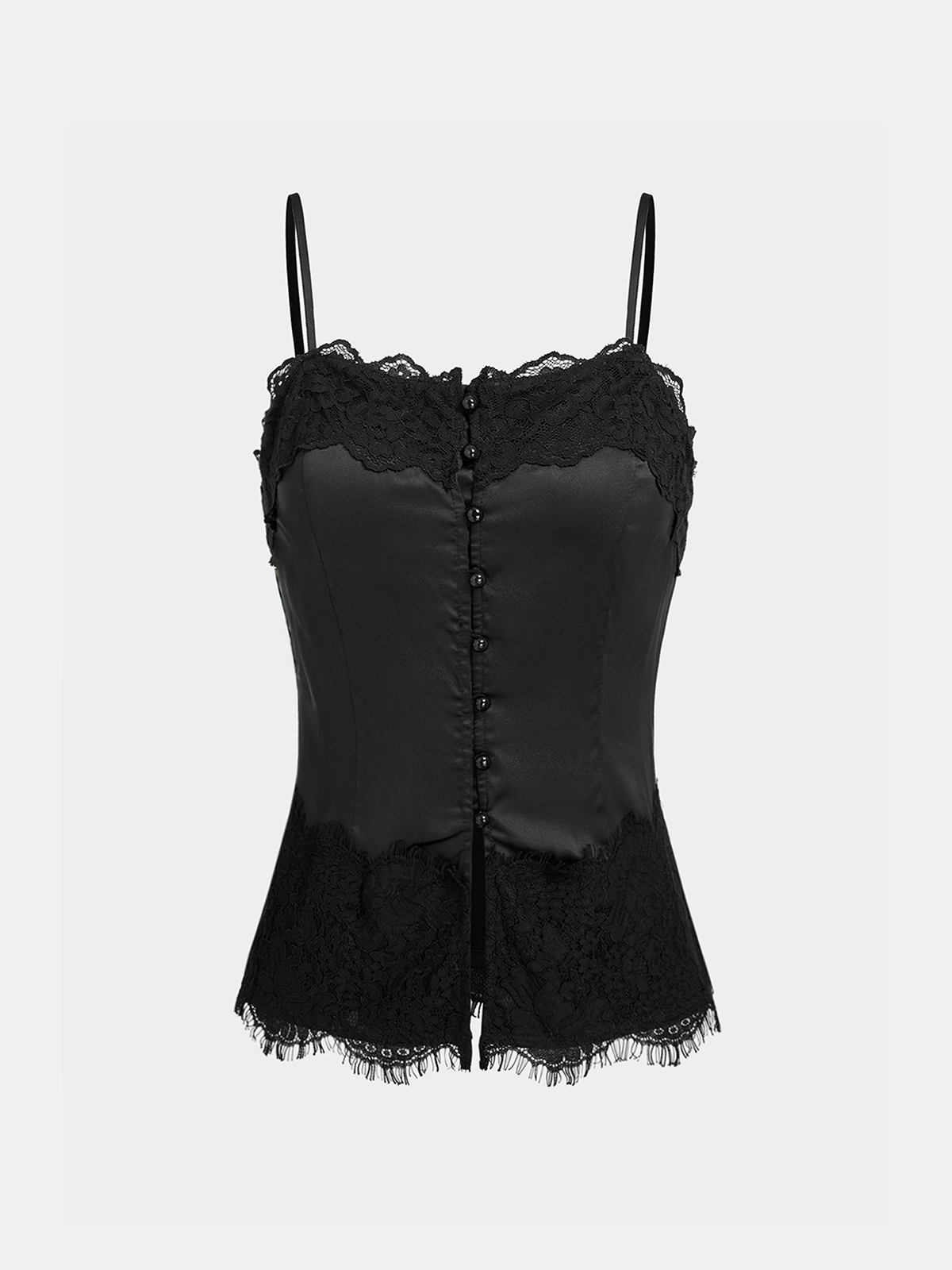 Lace-Trim Satin Cami Top-Chicvia