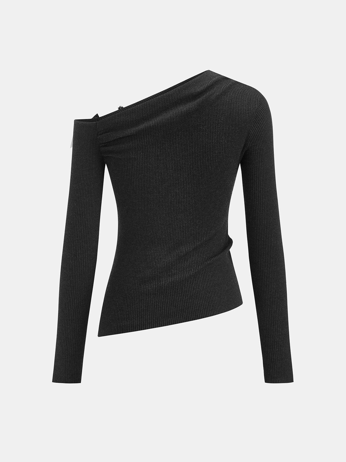 One-Shoulder Wool Blend Embellished Knit Top-Chicvia