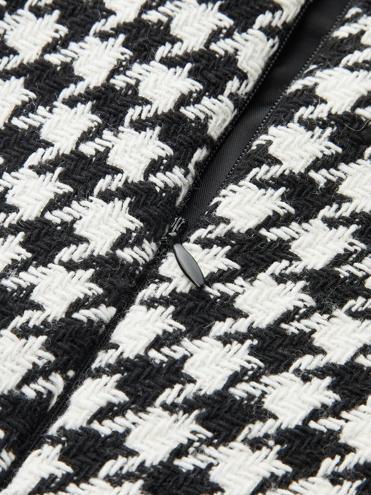 Faux Leather Trim Houndstooth Sleeveless Dress-Chicvia