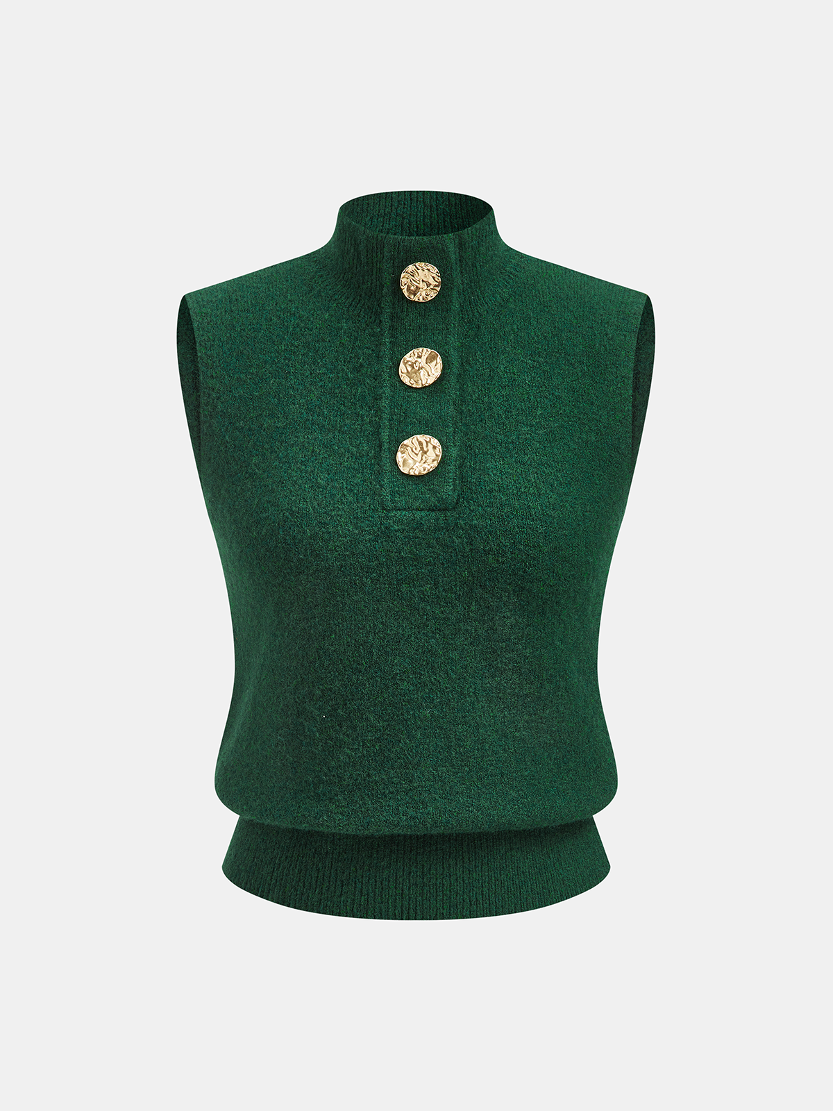 Metal Detail Mock Neck Wool Blend Vest-Chicvia