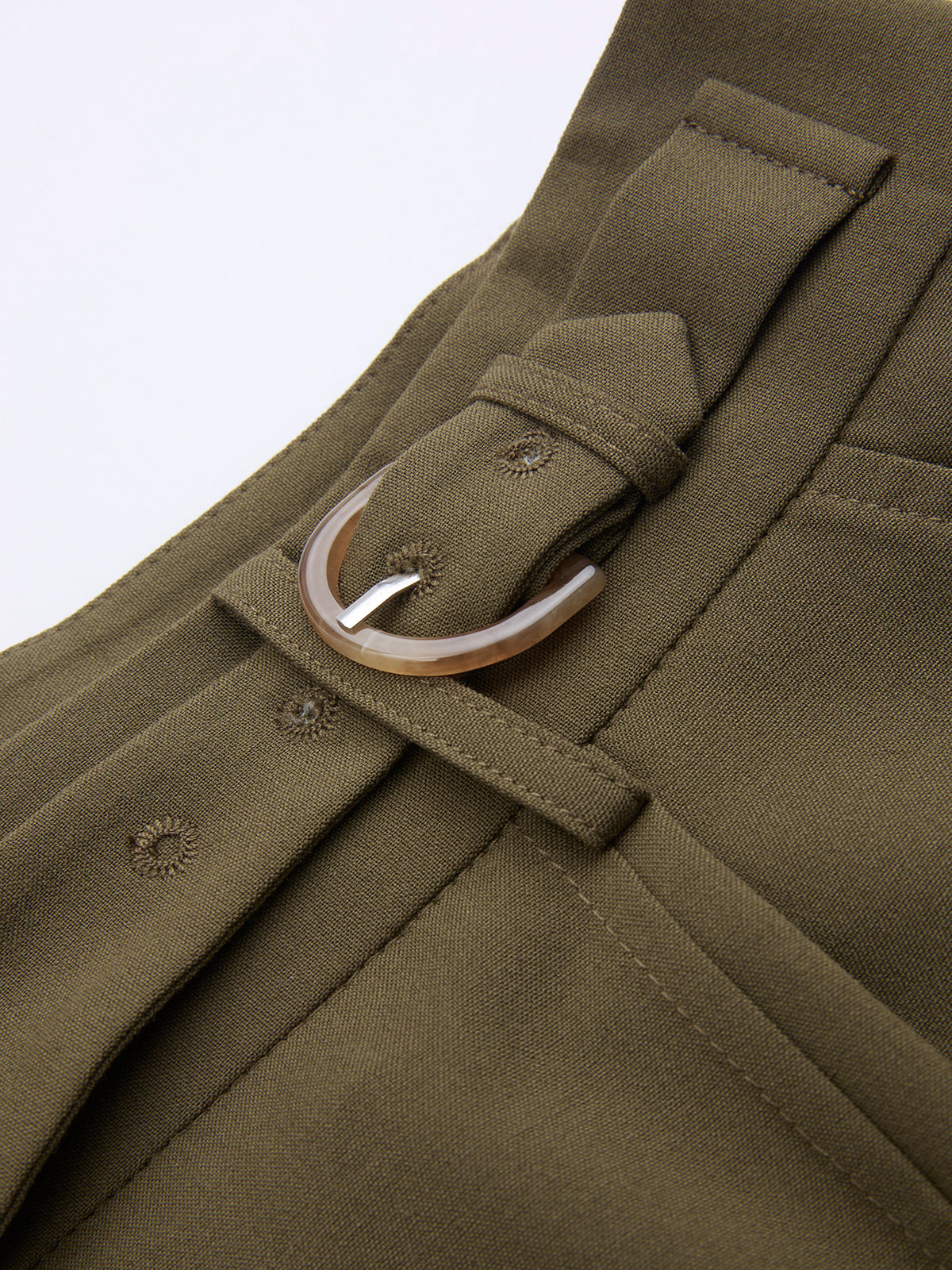 Buckle Detail Wide-Leg Tailored Pants-Chicvia