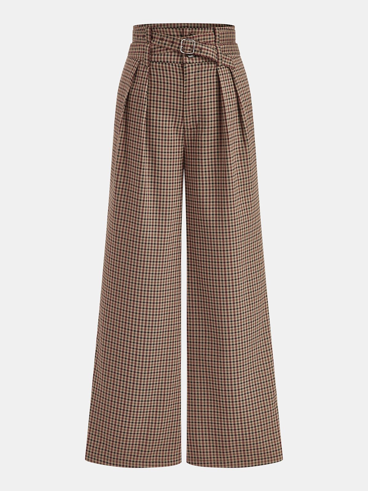 Mid-Waistt Checkered Wide-Leg Pants-Chicvia