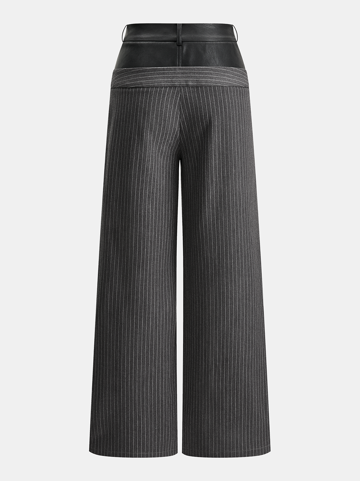 Faux-Leather Panel Striped Wide-Leg Pants-Chicvia