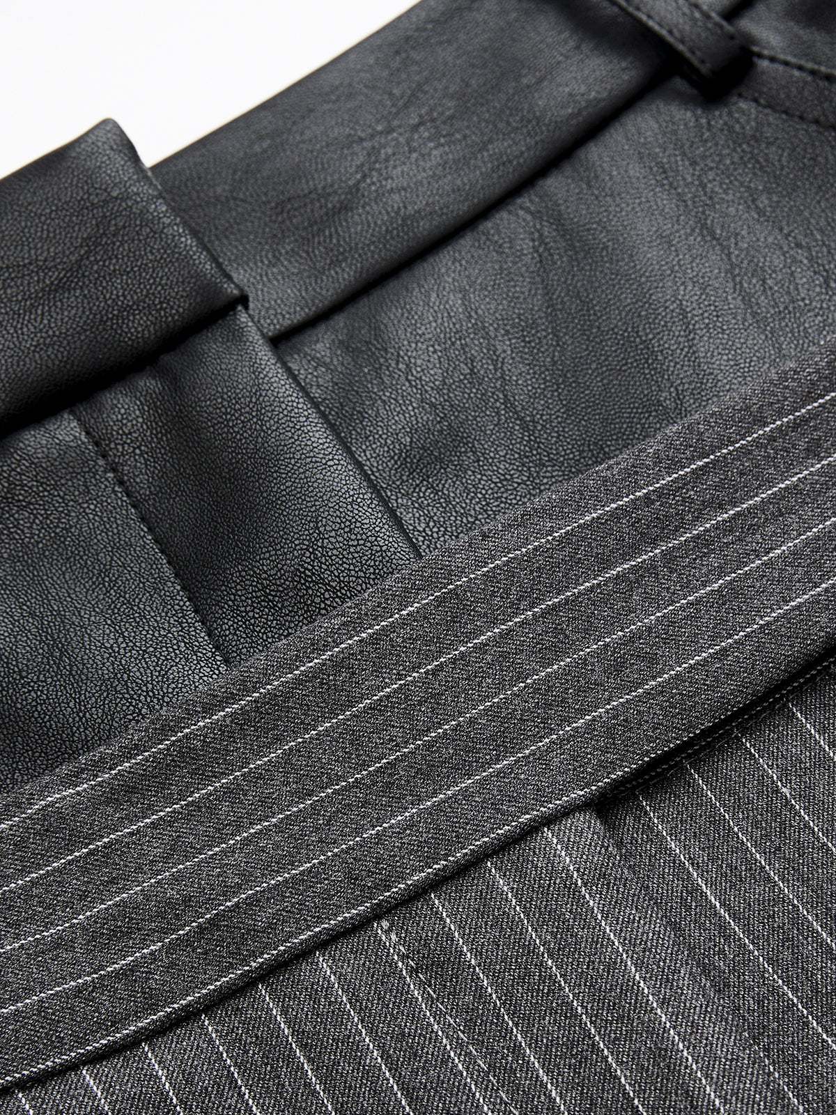 Faux-Leather Panel Striped Wide-Leg Pants-Chicvia