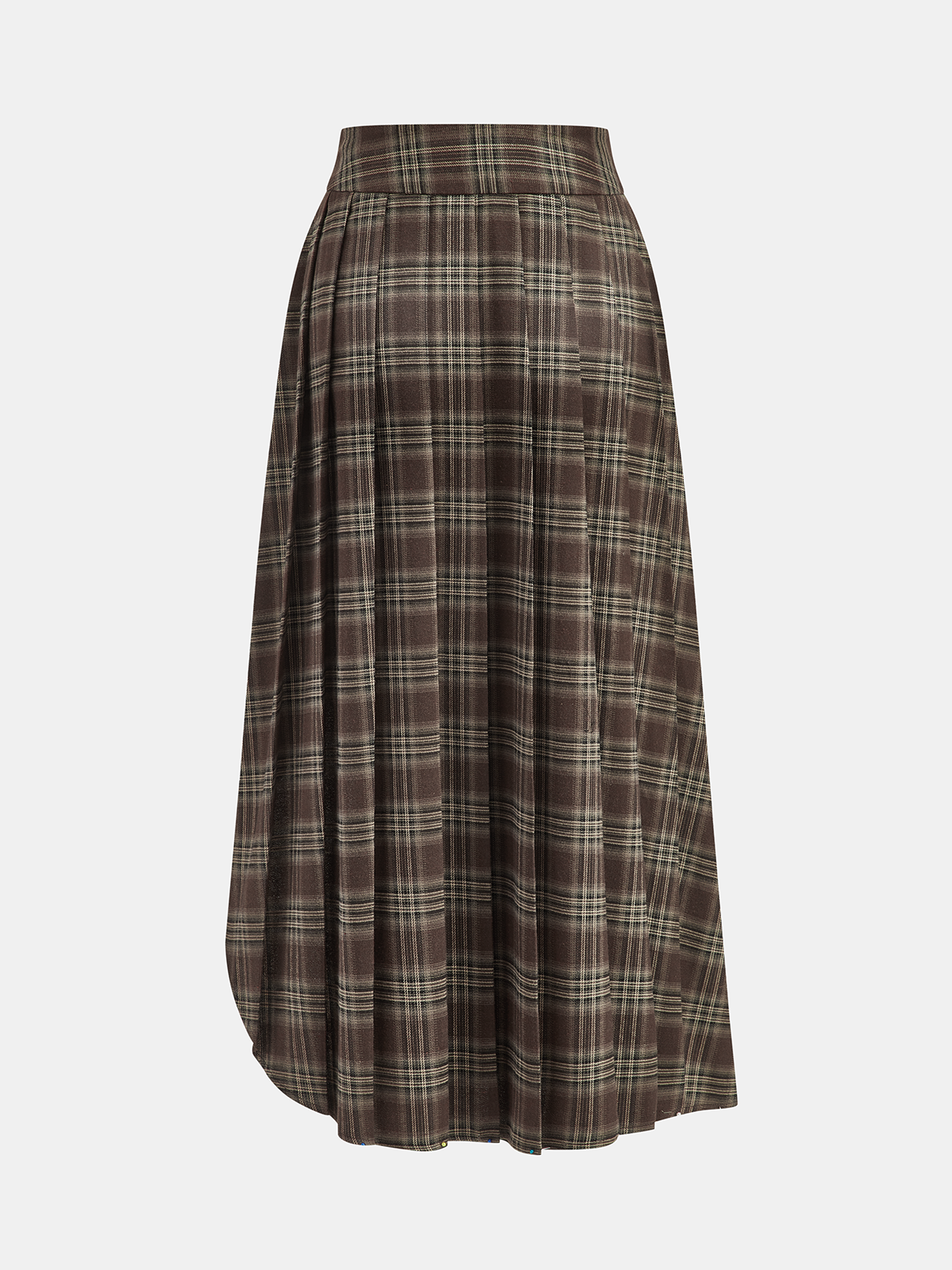 Plaid Asymmetric Pleated Maxi Skirt-Chicvia