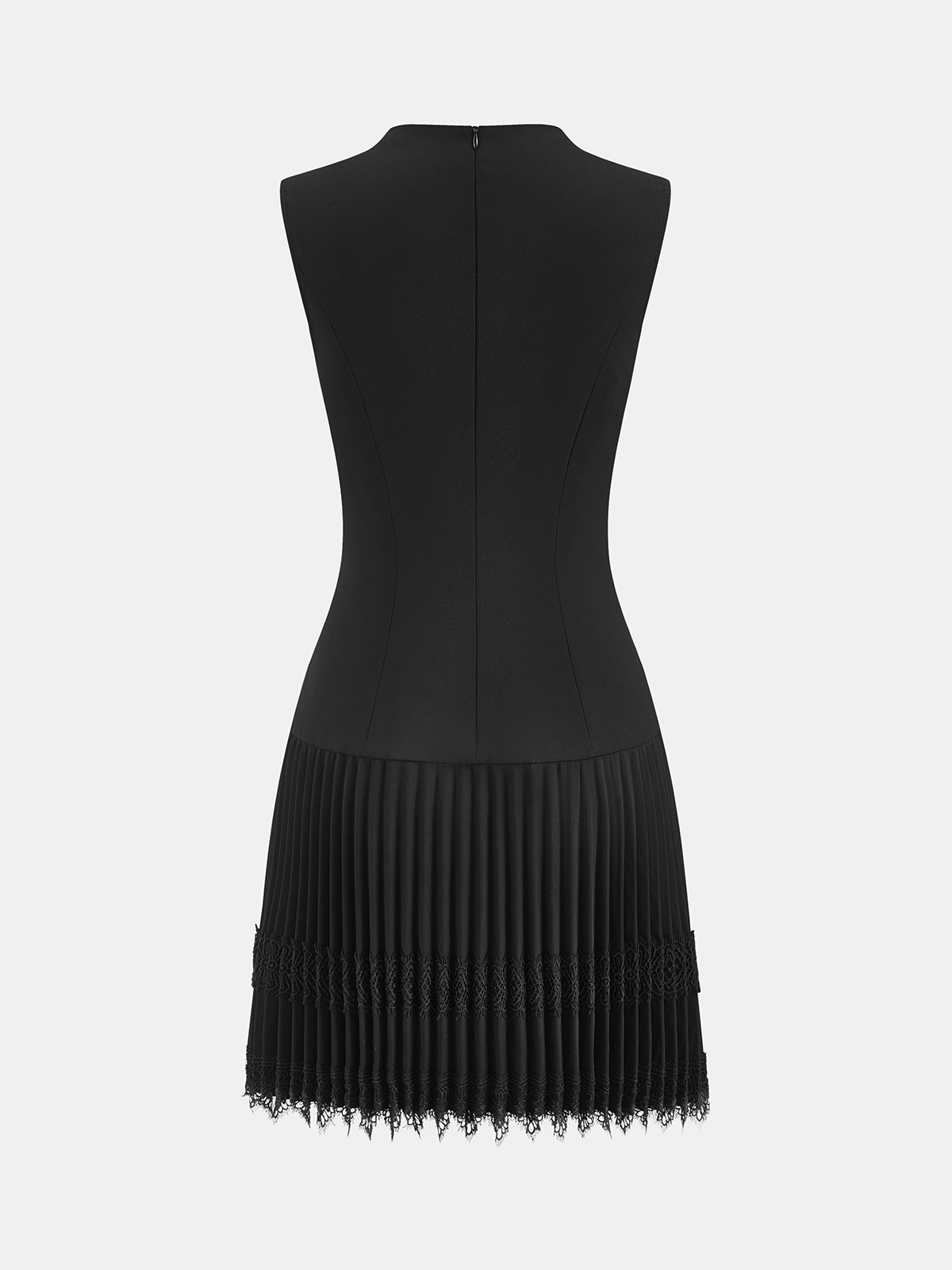 Lace Trim Pleated Sleeveless-Chicvia