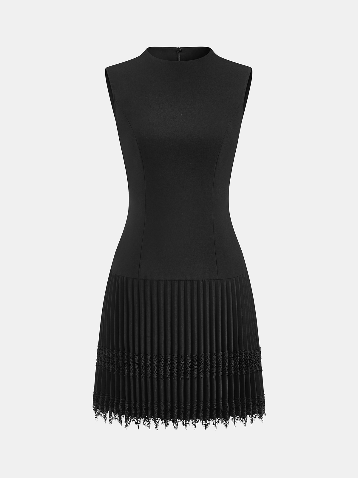 Lace Trim Pleated Sleeveless-Chicvia