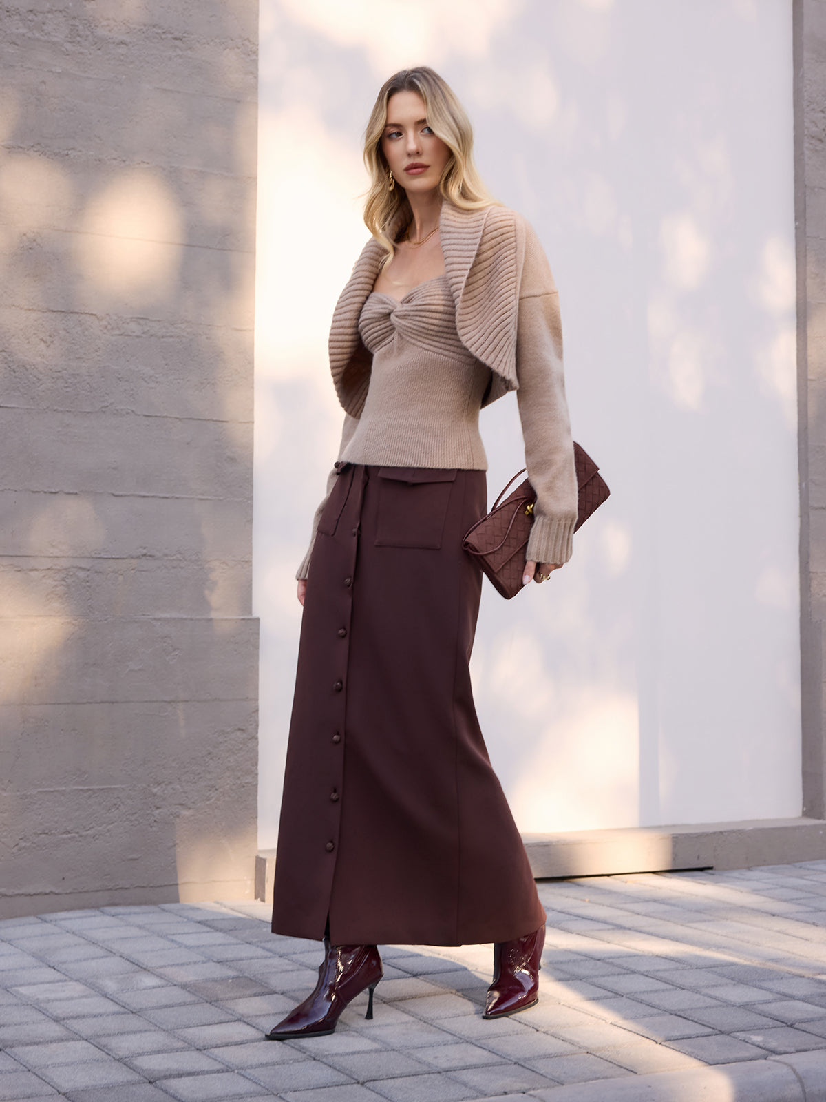 Knot Front Strapless Top & Cardigan Two-Piece Set-Chicvia