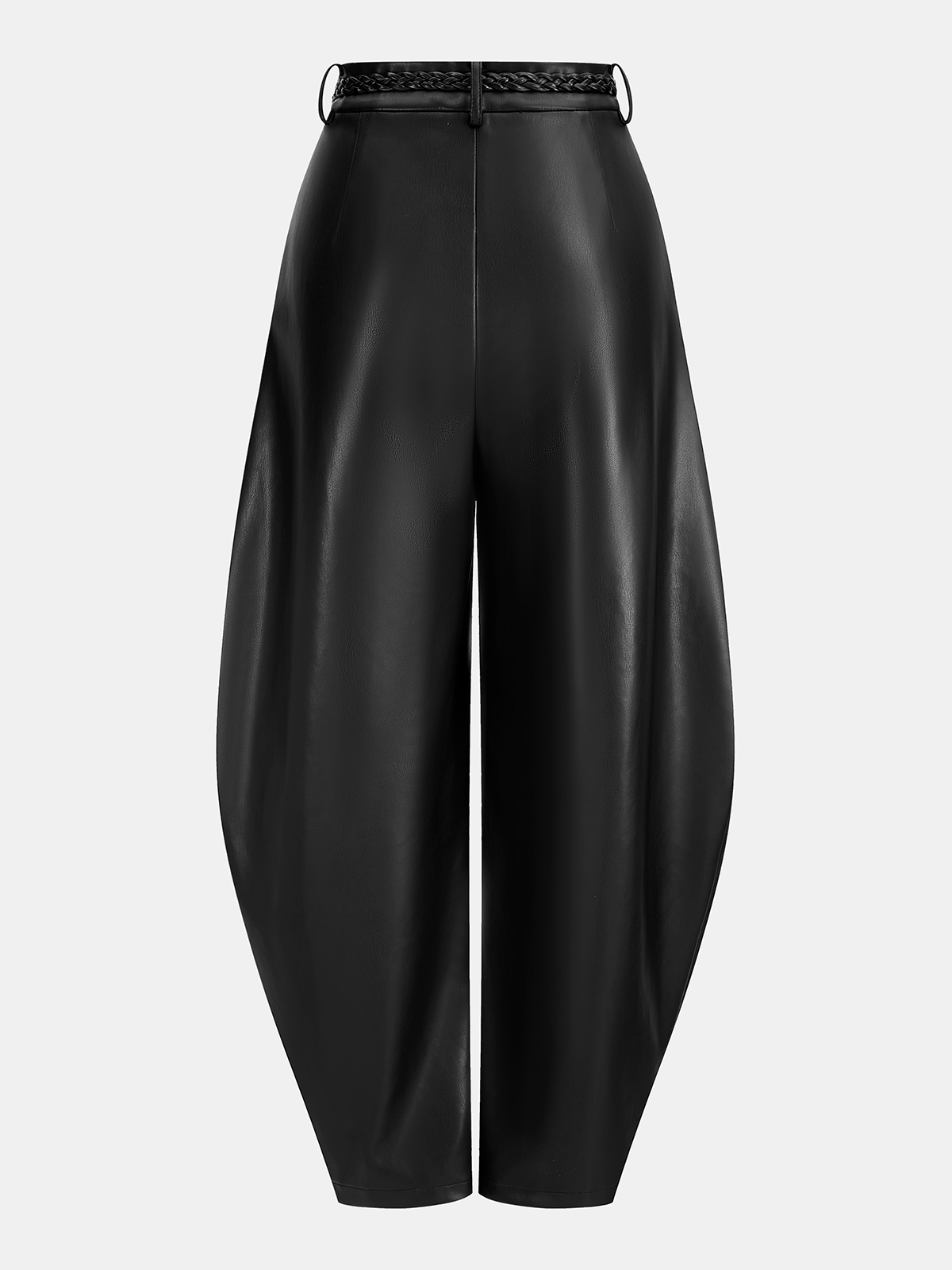 Faux Leather Balloon Pants with Braided Belt-Chicvia