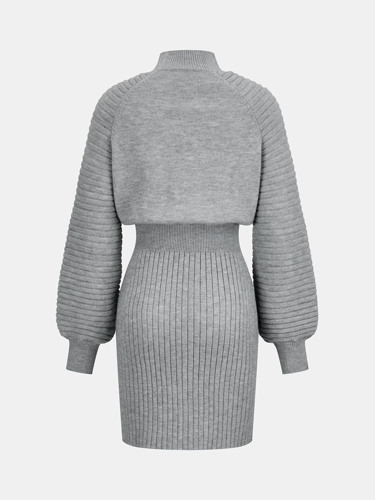 Mock Neck Cinched Waist Ribbed Knit Dress-Chicvia