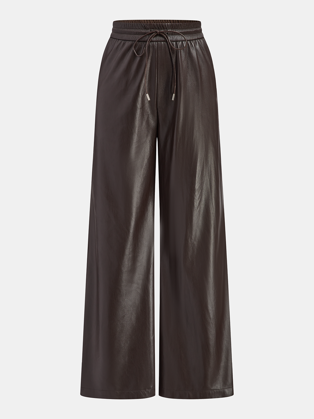 Faux Leather High-Waist Drawstring Wide-Leg Pants-Chicvia