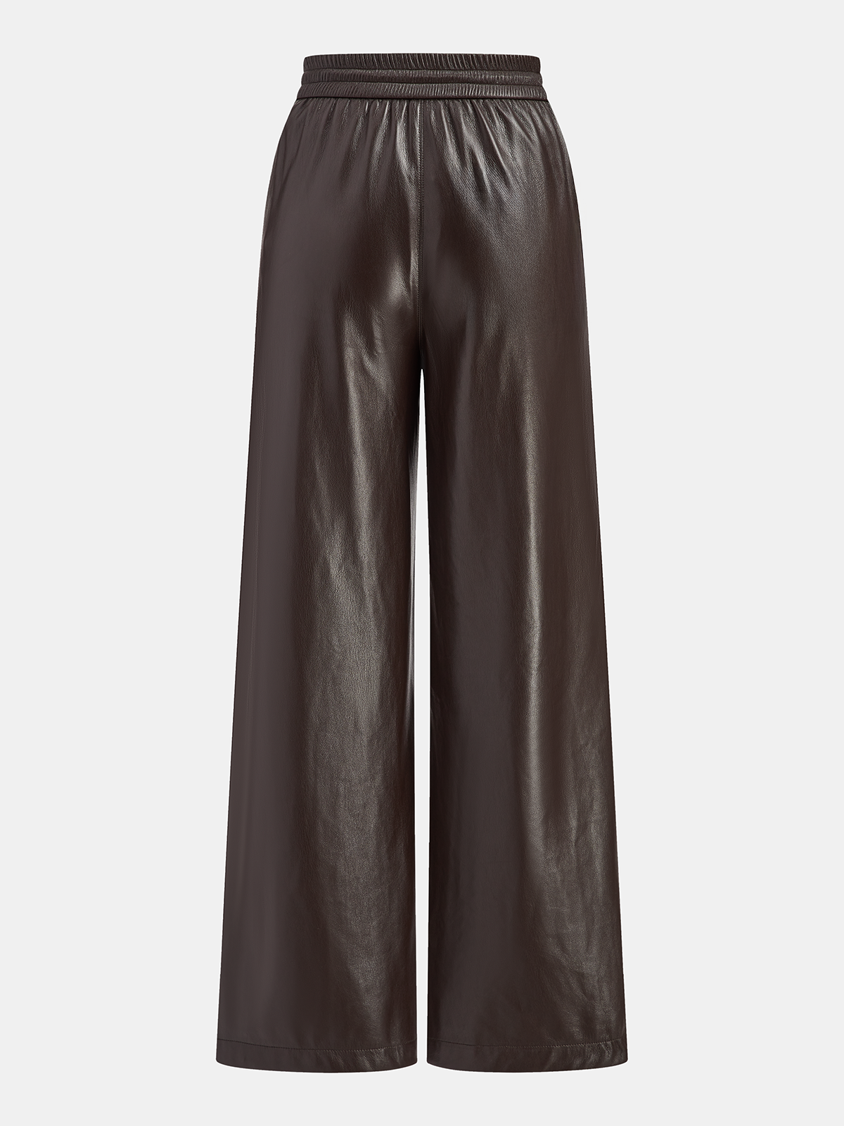 Faux Leather High-Waist Drawstring Wide-Leg Pants-Chicvia