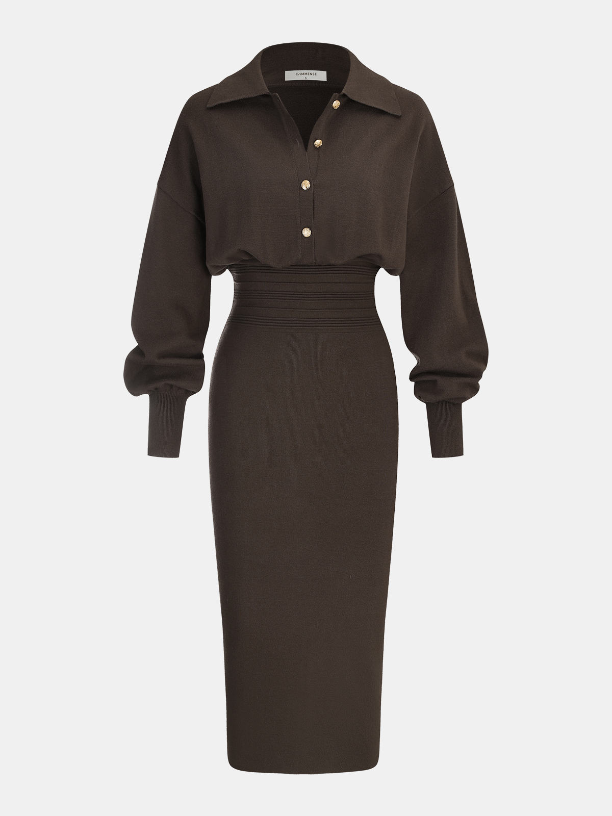 Cinched Waist Knit Shirt Dress-Chicvia