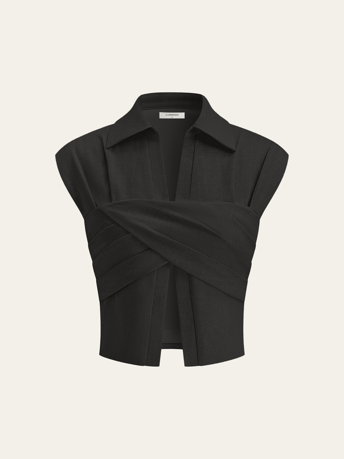 Linen Blend Cropped Blouse with Cross Wrap Detail-Chicvia