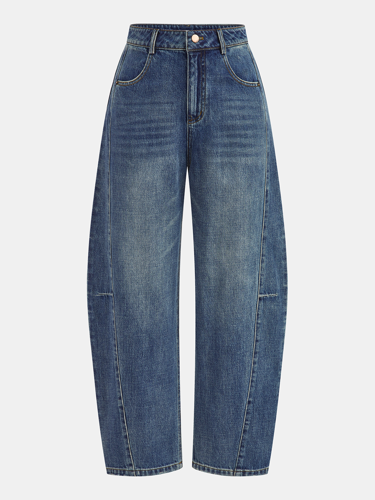 Mid-Waist Denim Curved-Leg Jeans-Chicvia
