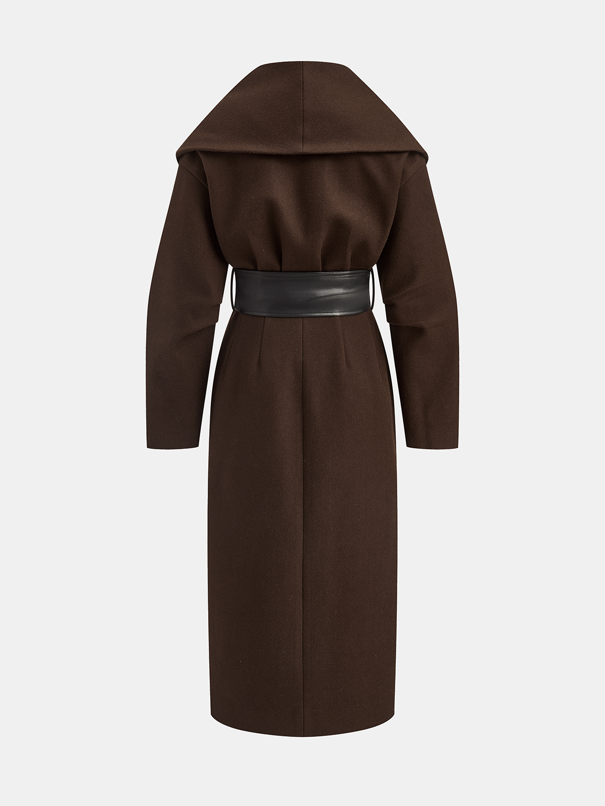 Oversized Collar Tweed Long Coat with Wide Belt-Chicvia